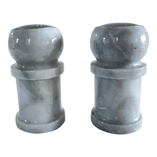 Vintage French Kitchen Carved White Marble Salt and Pepper Shaker Set