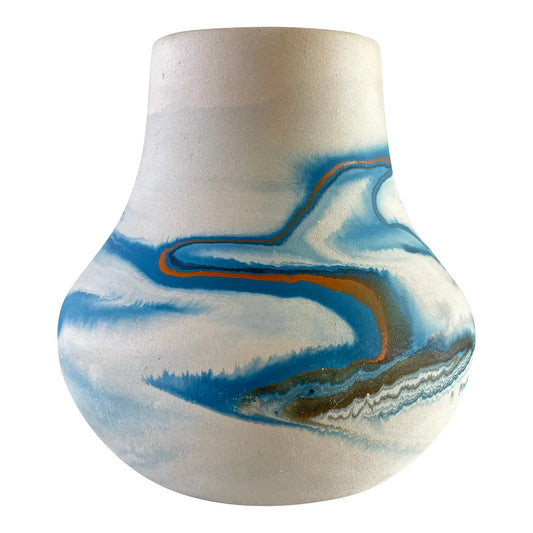 Vintage Nemadji Blue Swirl Ceramic Pot