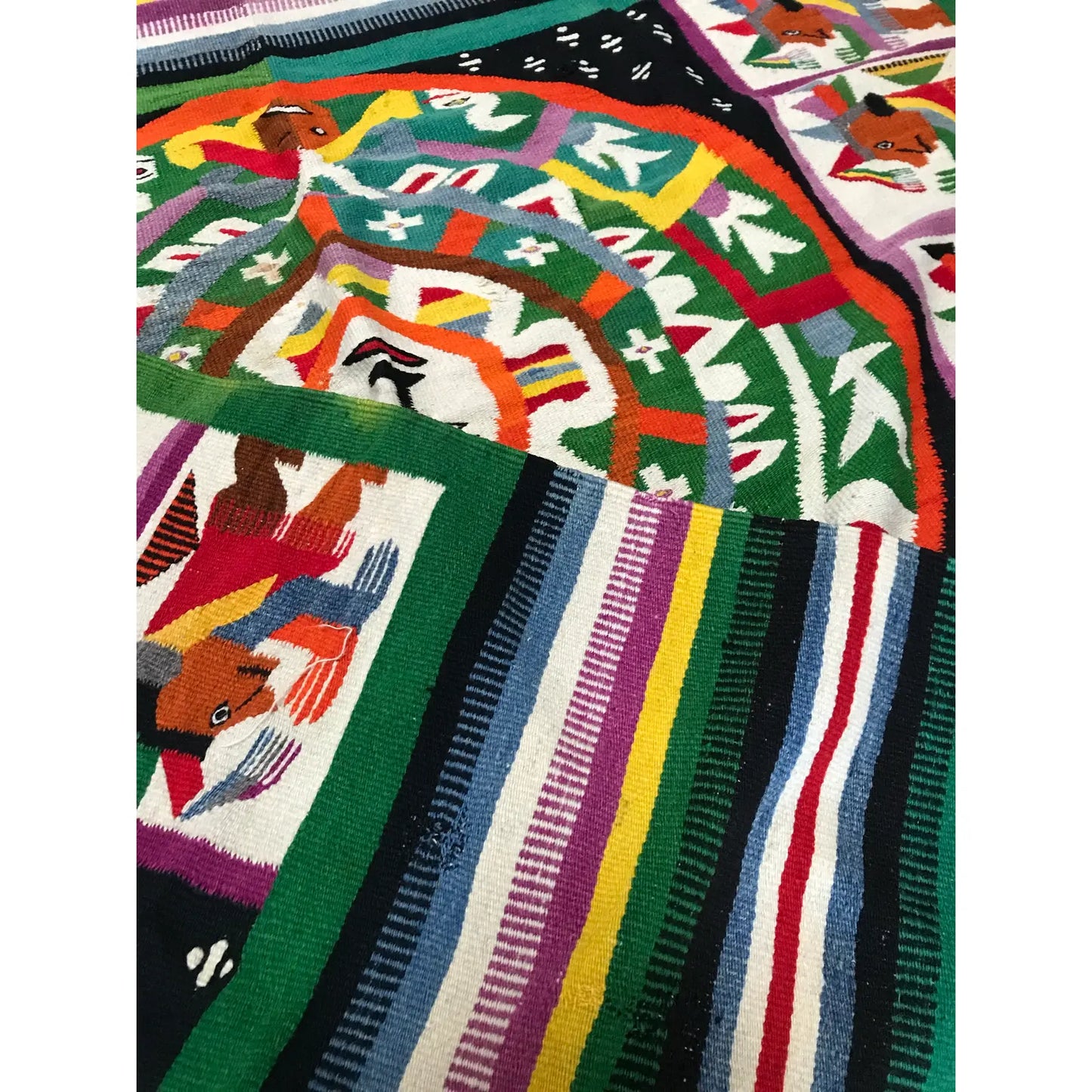 Vintage Oaxaca Mexico Hand Woven Tapestry Textile Art