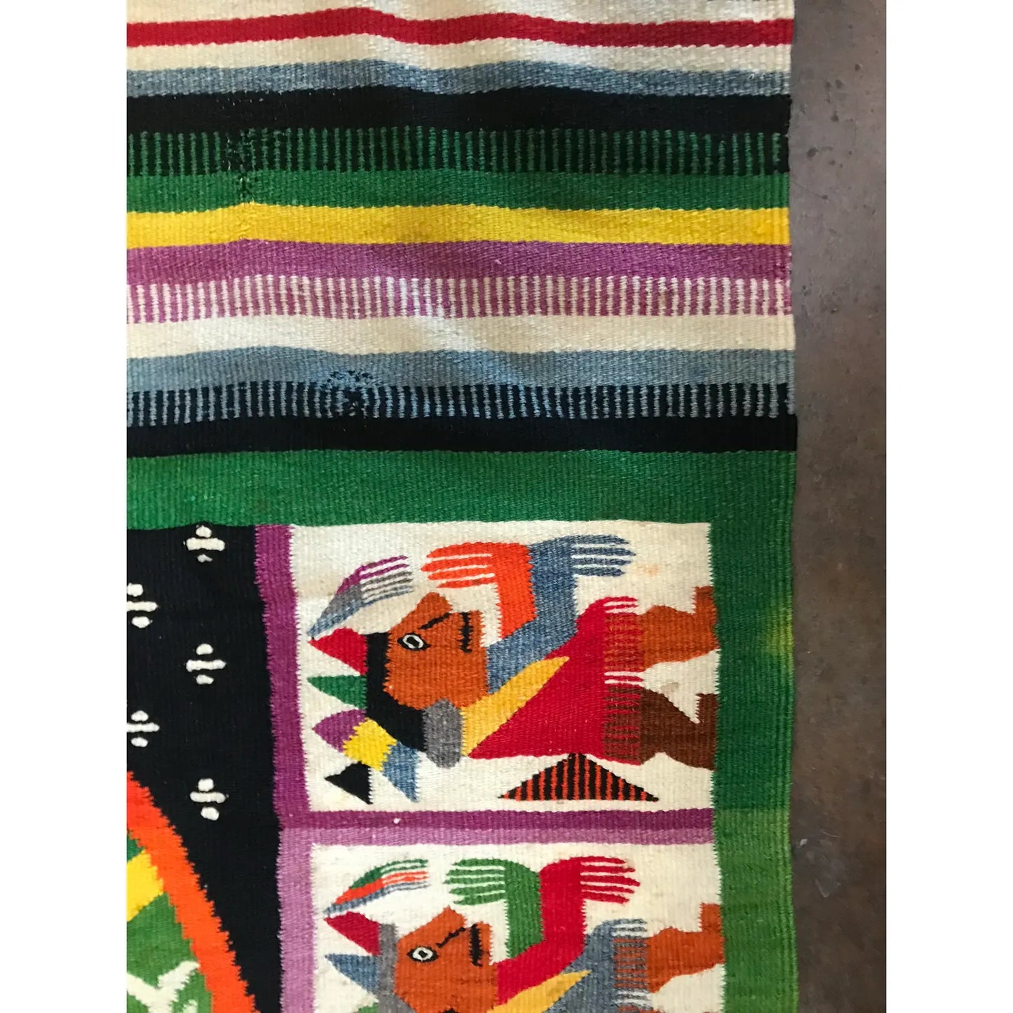 Vintage Oaxaca Mexico Hand Woven Tapestry Textile Art