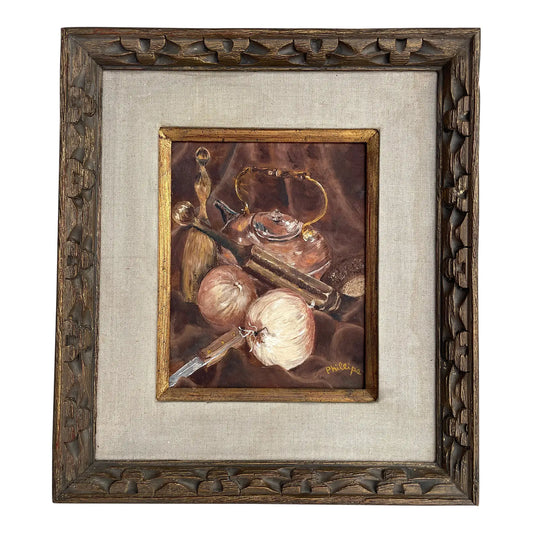 Vintage Rustic Kitchen Still Life Oil on Canvas Board Framed