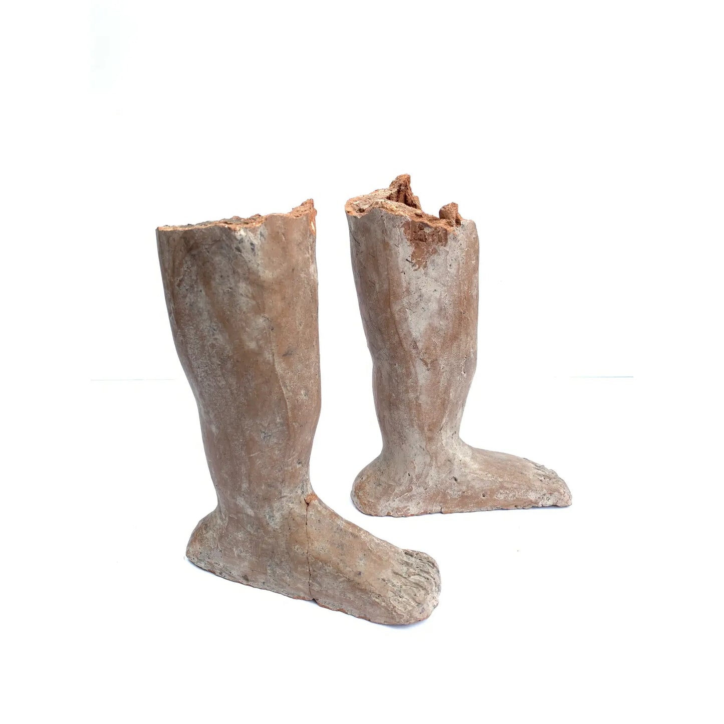 Vintage Rustic Mexican Ceramic Feet Sculpture Fragments - a Pair