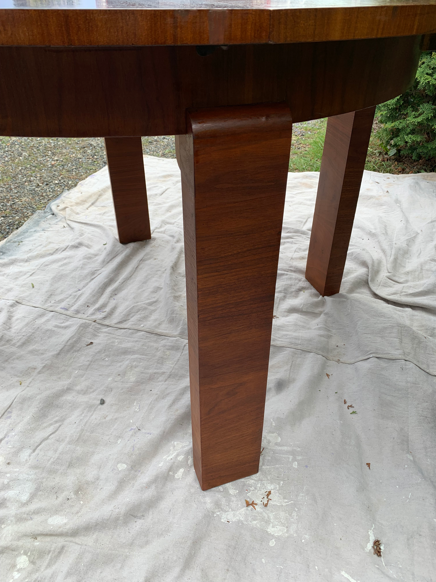 1950s Art Deco Style Circular Expandable Walnut Dining Table With Waterfall Leg