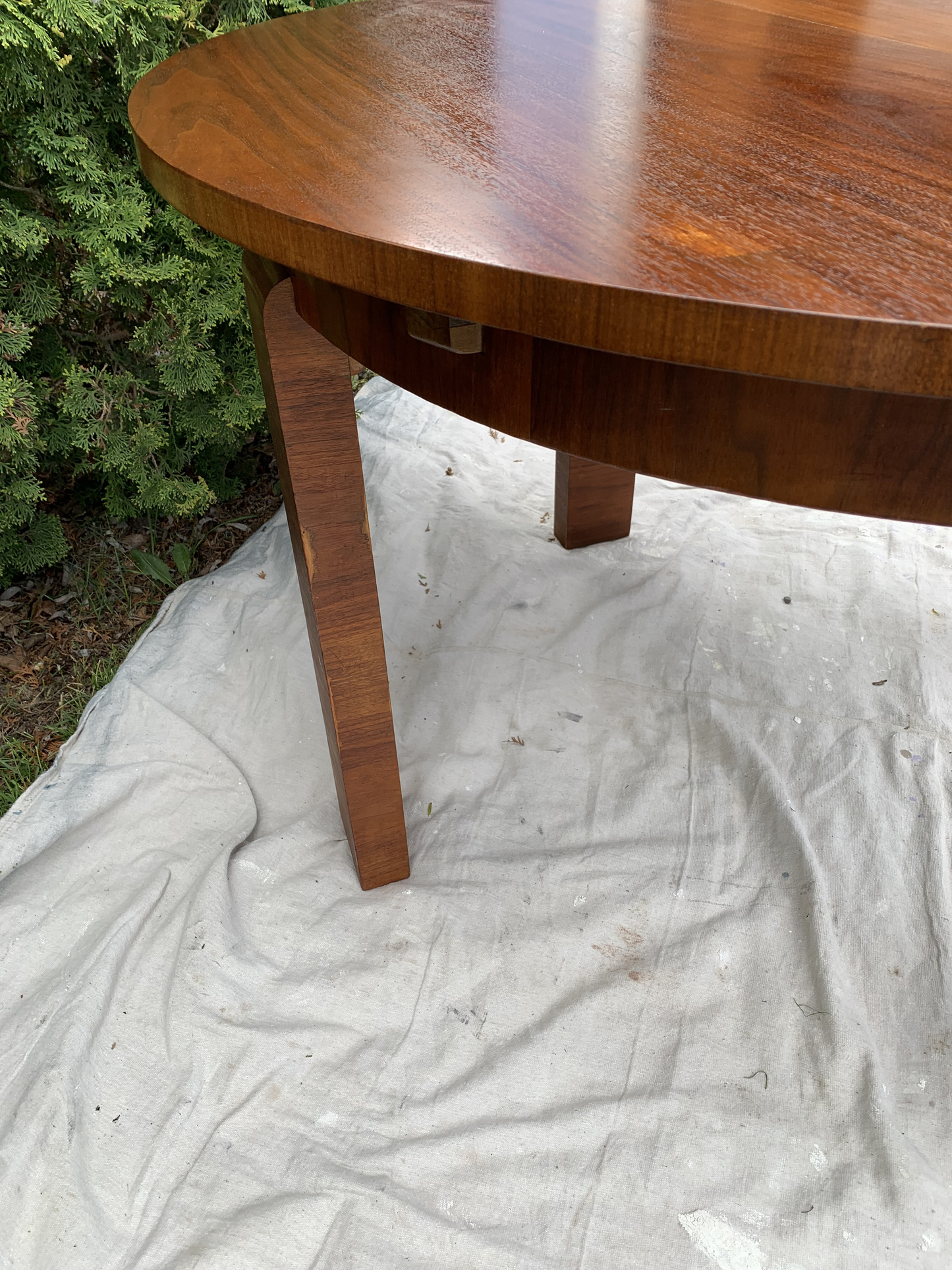 1950s Art Deco Style Circular Expandable Walnut Dining Table With Waterfall Leg