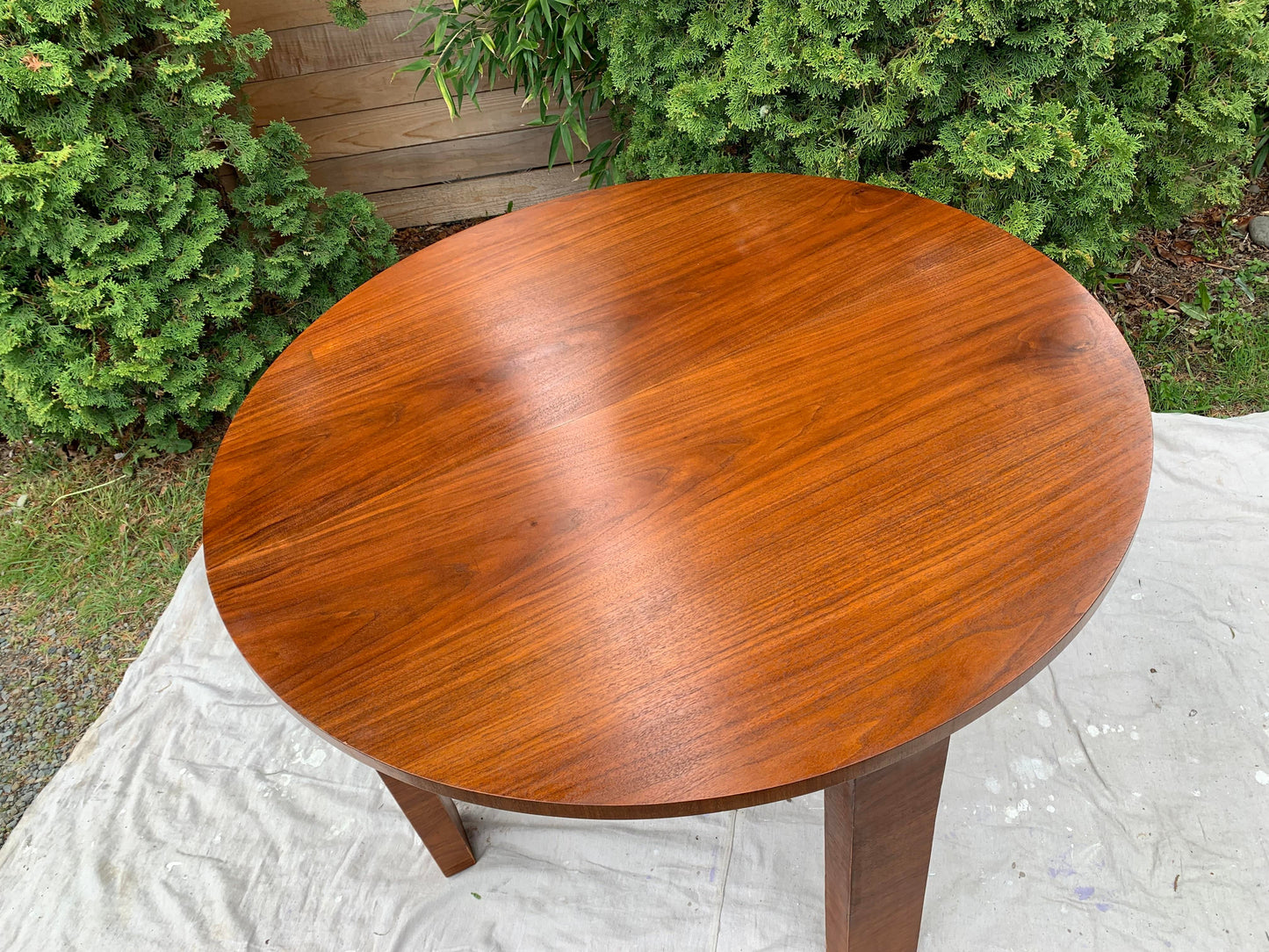 1950s Art Deco Style Circular Expandable Walnut Dining Table With Waterfall Leg