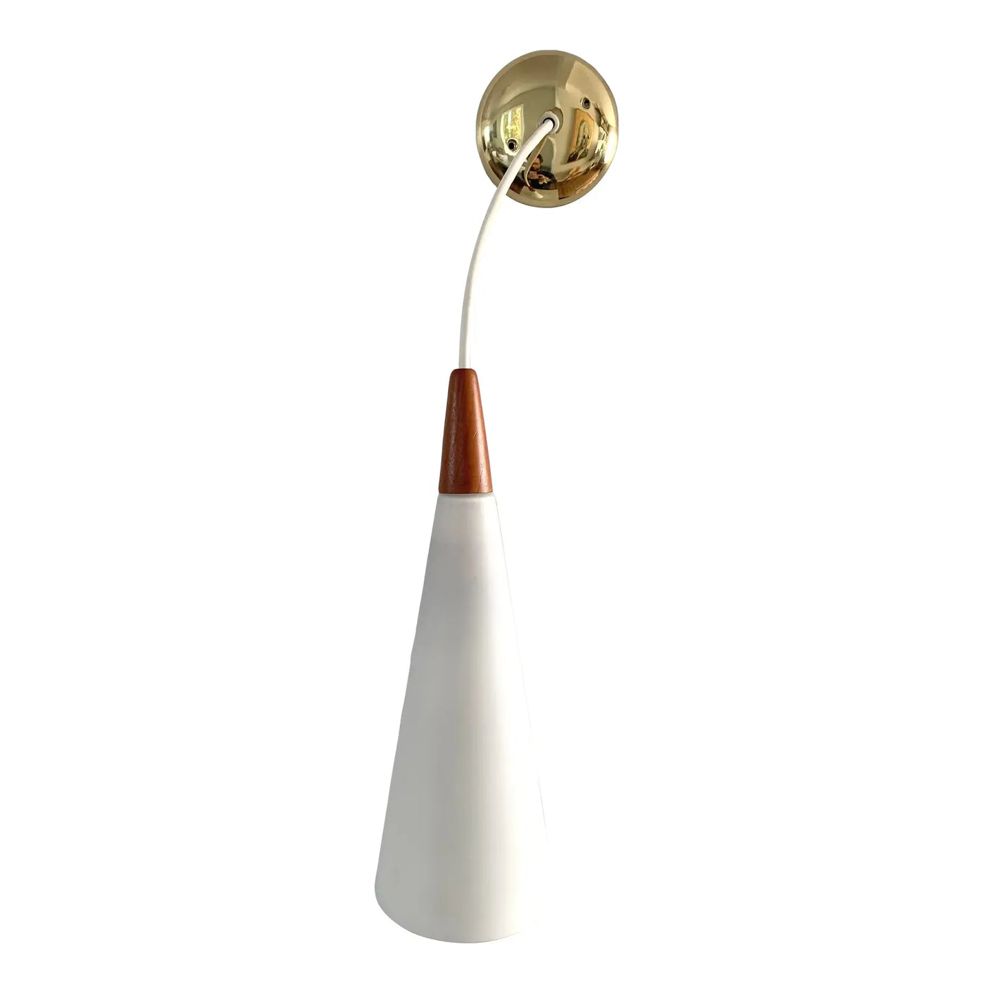 Holmegaard Danish Frosted Glass & Teak Cone Pendandt Light Fixture