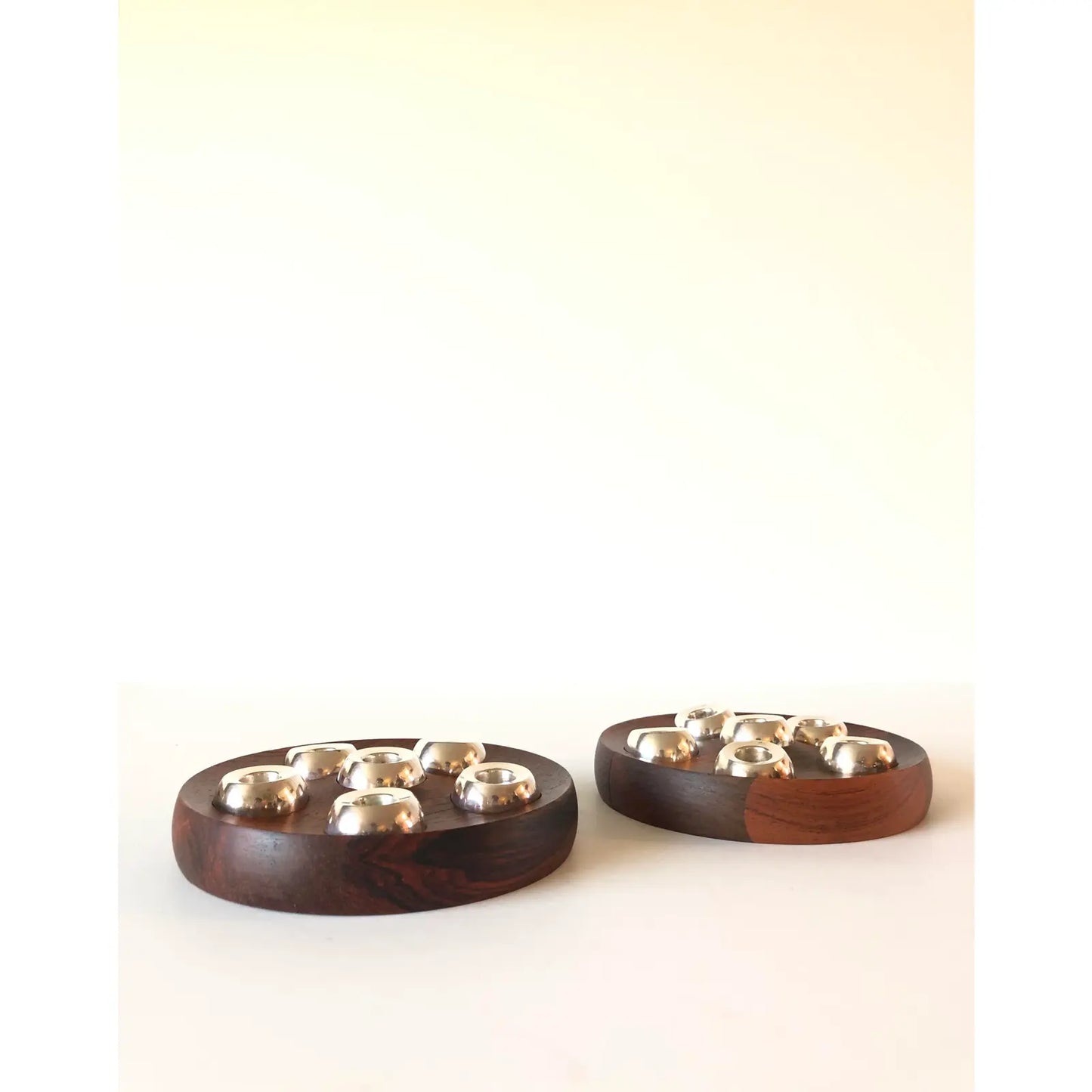 1960s Mid-Century Modern Nissen Rosewood Silverplate Taper Candle Holders, Denmark- a Pair