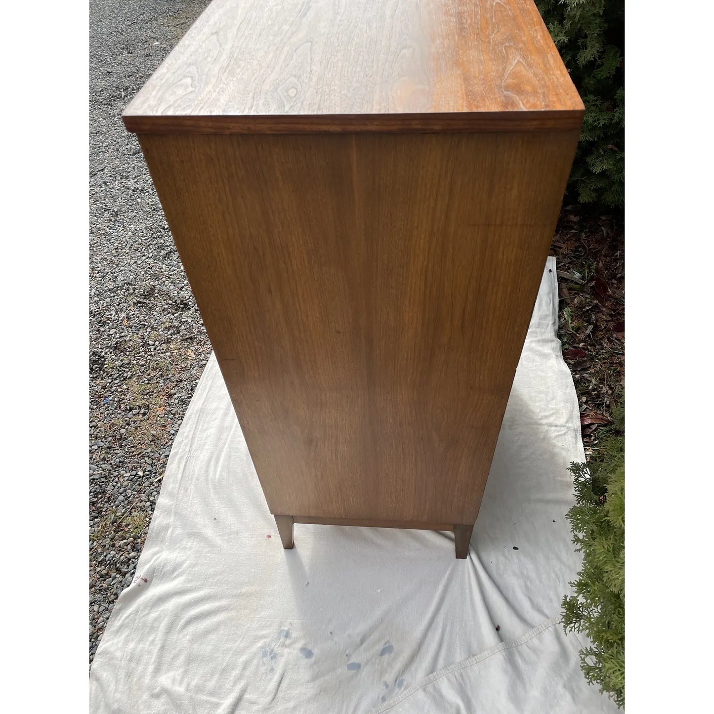 1960s Mid-Century Modern Walnut Highboy Dresser With Curved Front Drawers