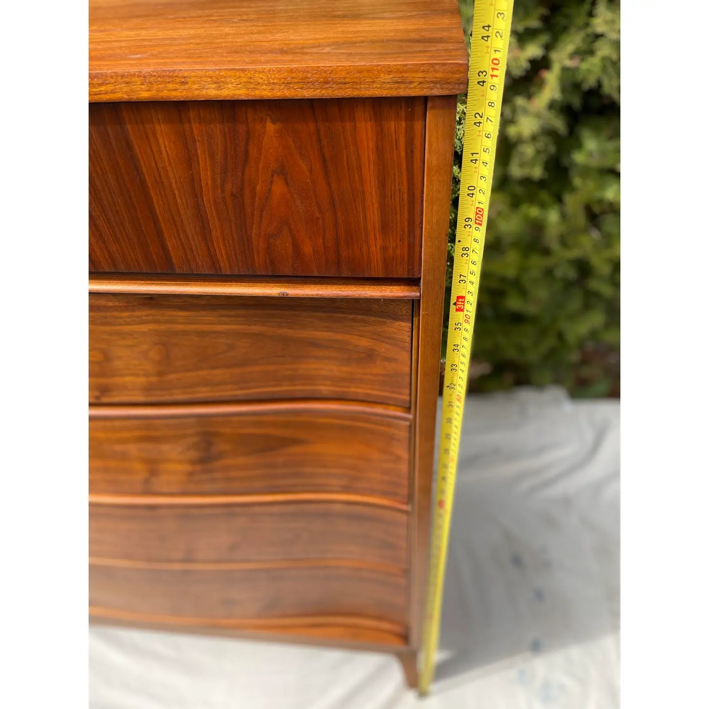 1960s Mid-Century Modern Walnut Highboy Dresser With Curved Front Drawers