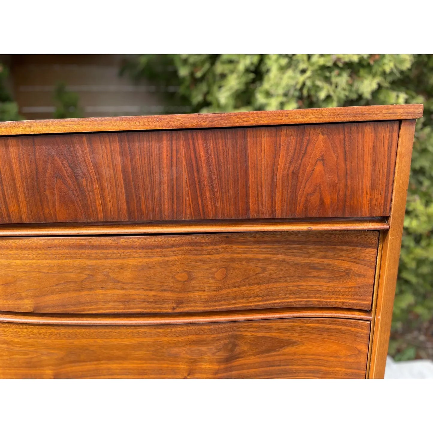 1960s Mid-Century Modern Walnut Highboy Dresser With Curved Front Drawers