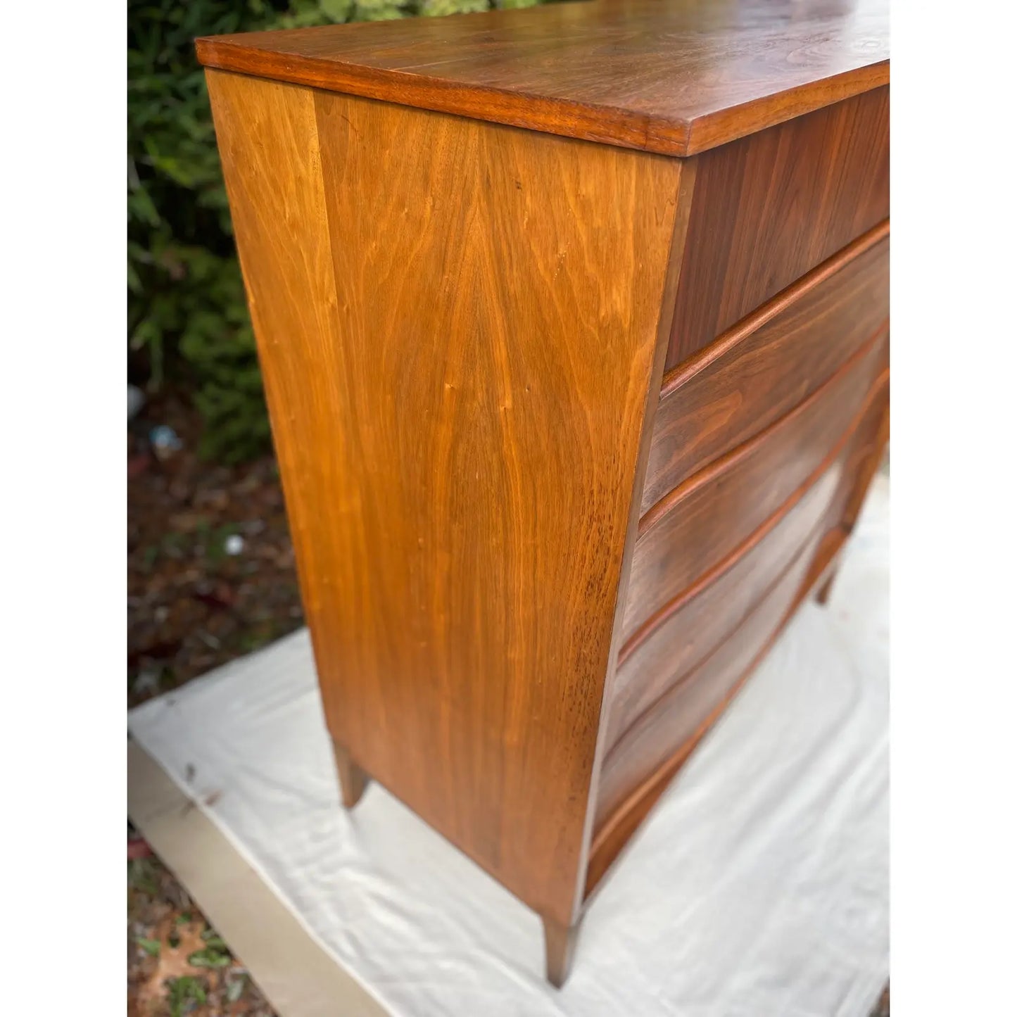 1960s Mid-Century Modern Walnut Highboy Dresser With Curved Front Drawers
