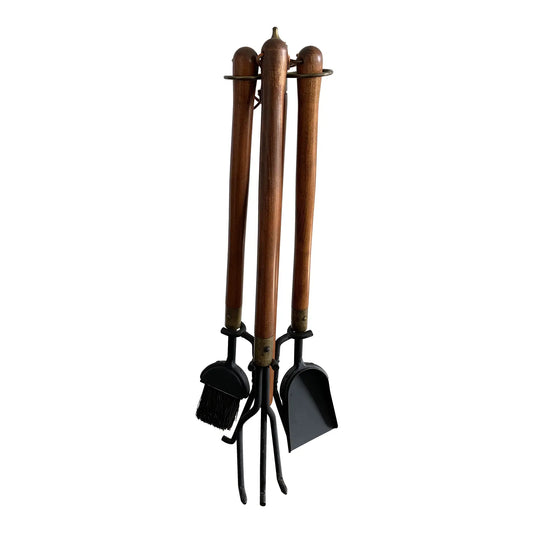1960s Seymour Mid-Century Modern Long Teak Handle Fireplace Tool Set - 4 Pieces