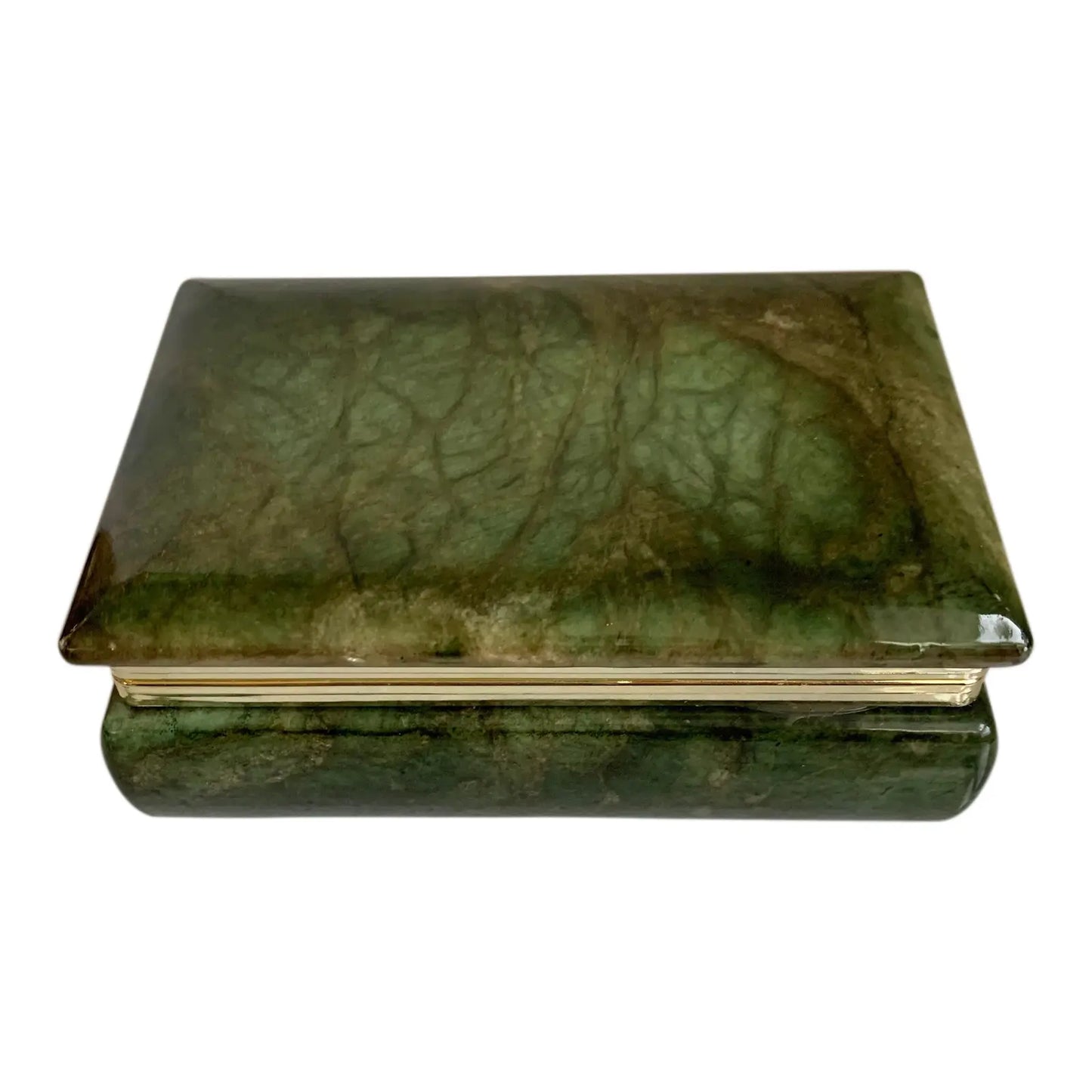 1970s Hand-Carved Italian Alabaster Box With Brass Accents