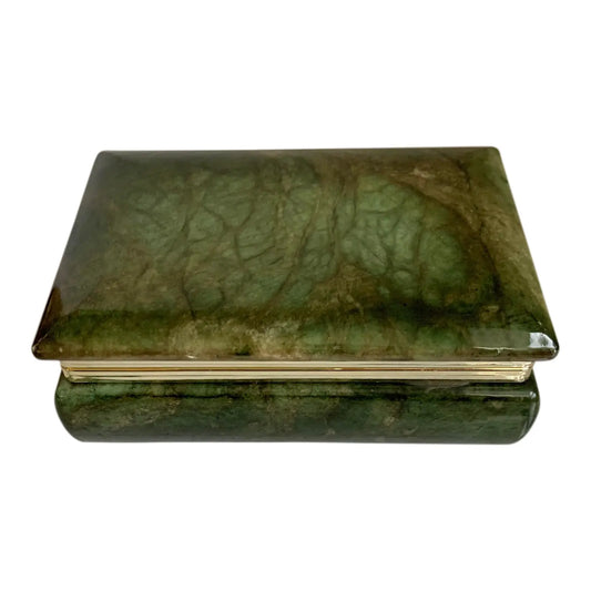 1970s Hand-Carved Italian Alabaster Box With Brass Accents
