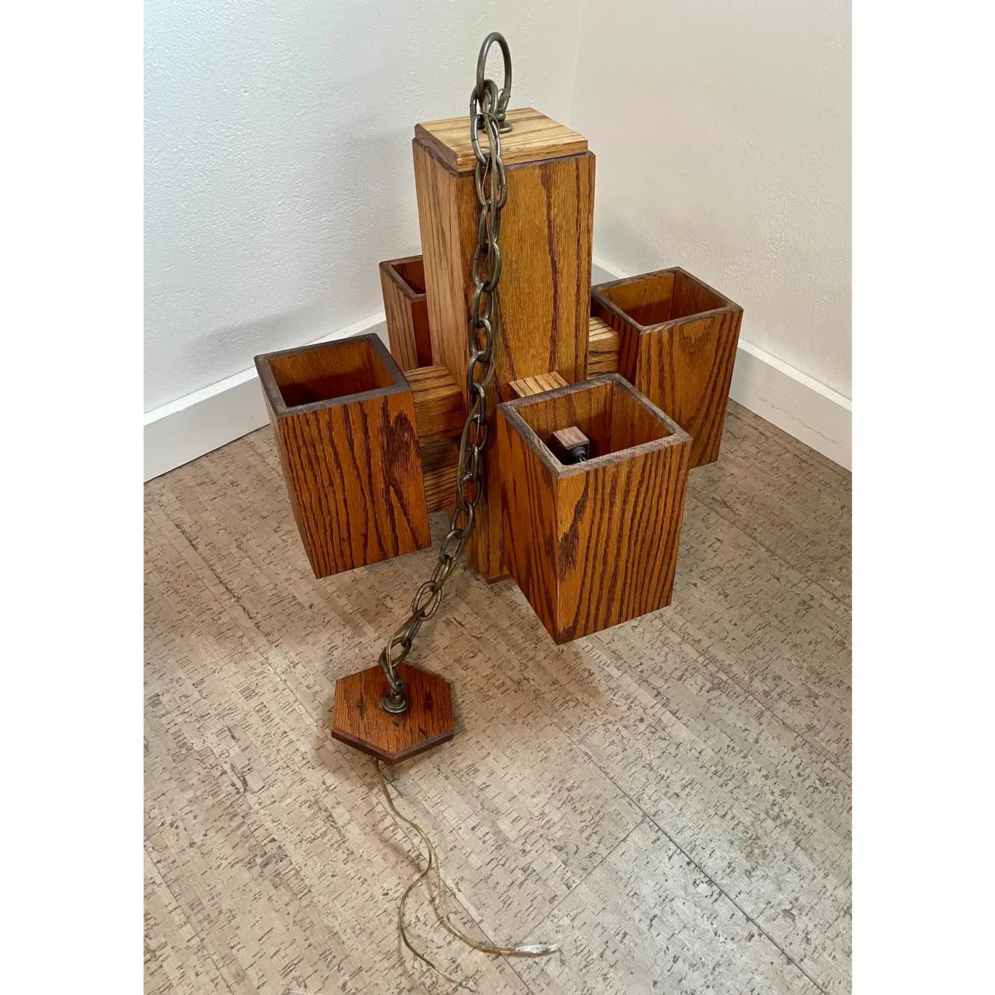 1970s Modernist Architectural Box-Form Swag Chandelier