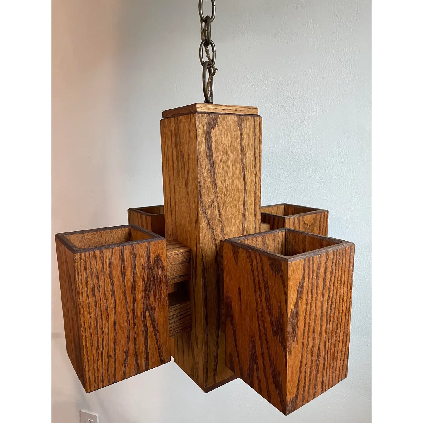 1970s Modernist Architectural Box-Form Swag Chandelier