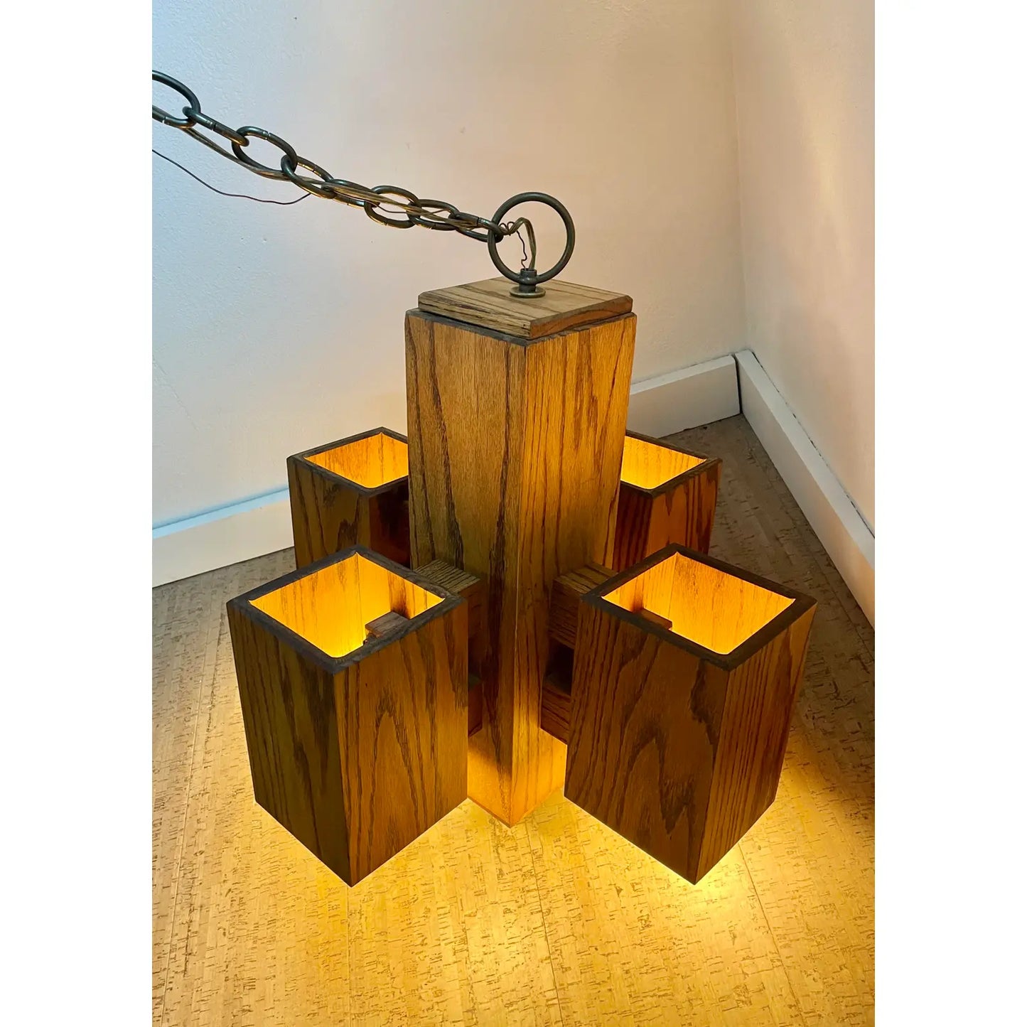 1970s Modernist Architectural Box-Form Swag Chandelier