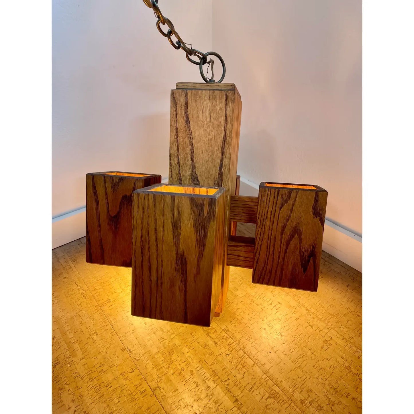 1970s Modernist Architectural Box-Form Swag Chandelier