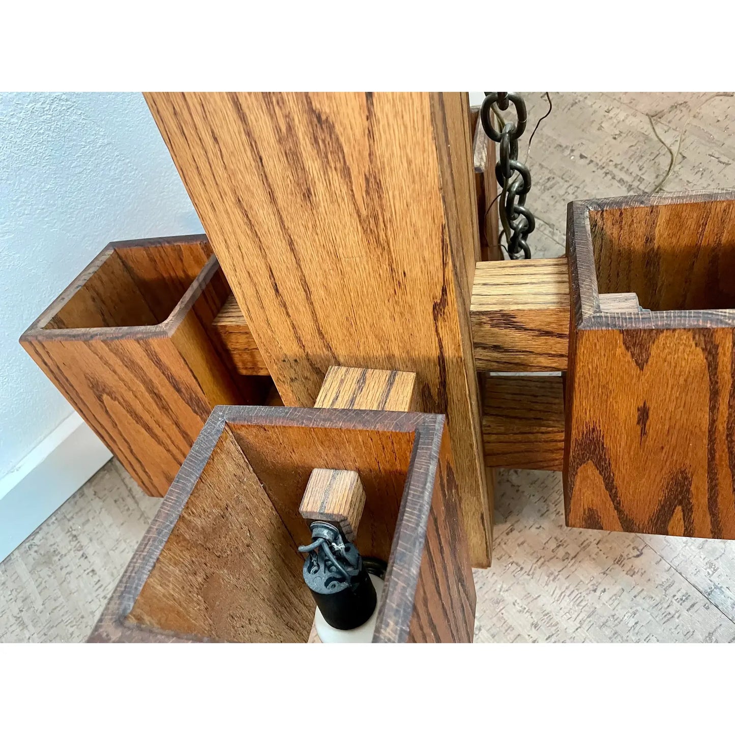 1970s Modernist Architectural Box-Form Swag Chandelier
