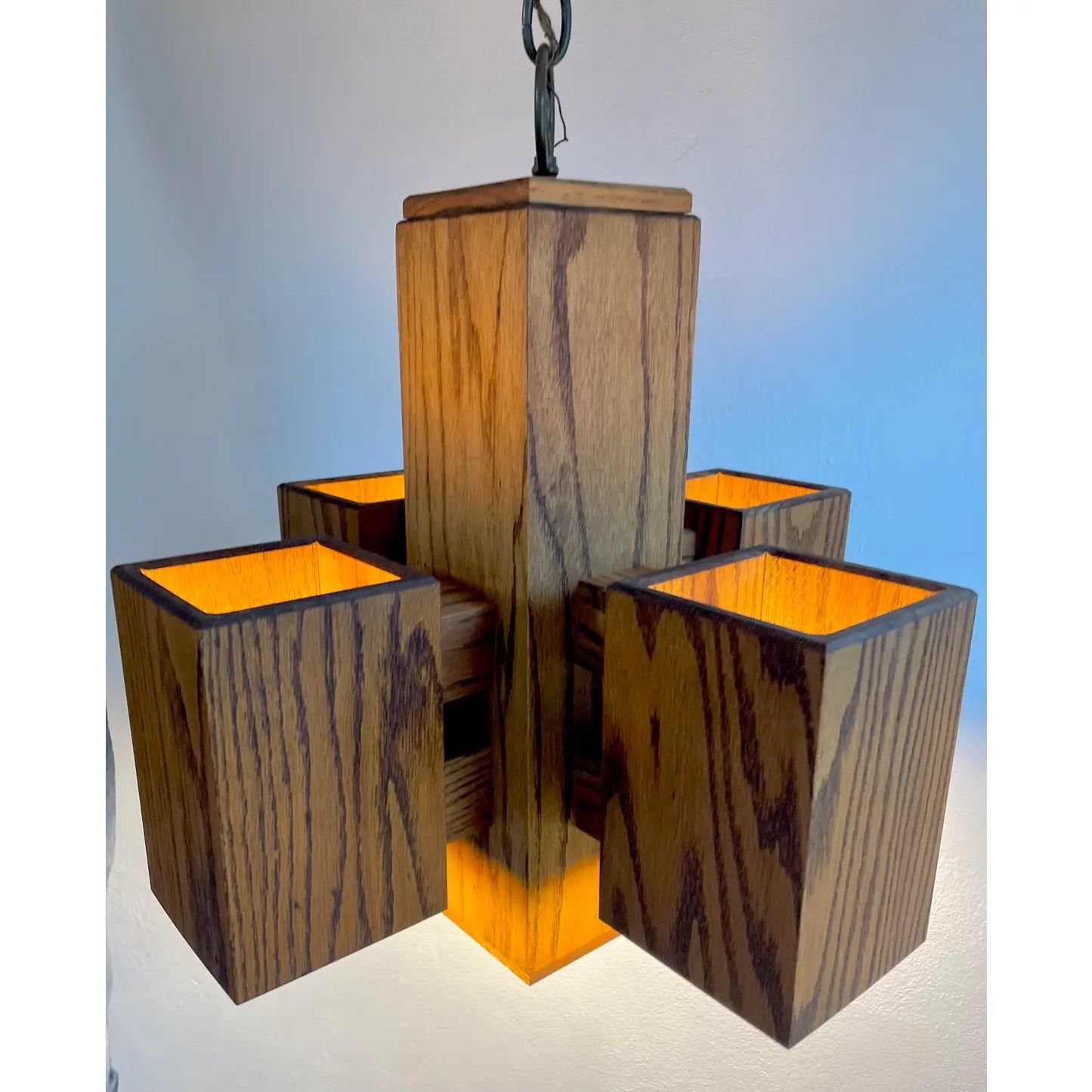 1970s Modernist Architectural Box-Form Swag Chandelier