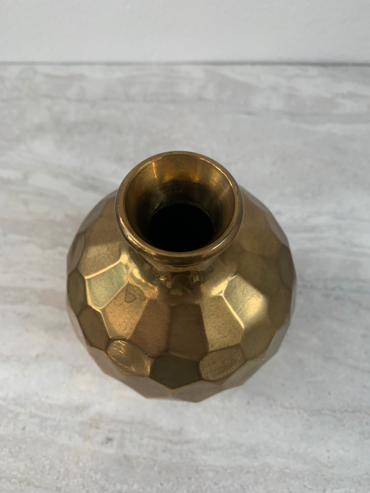 1970s Solid Brass Faceted Honeycomb Bud Vase