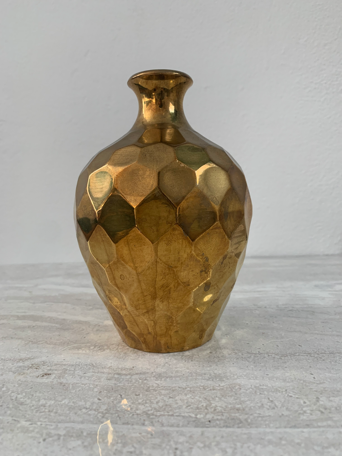 1970s Solid Brass Faceted Honeycomb Bud Vase