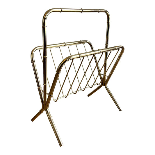 1970s Vintage Hollywood Regency Style Mid-Century Modern Brass Bamboo Magazine