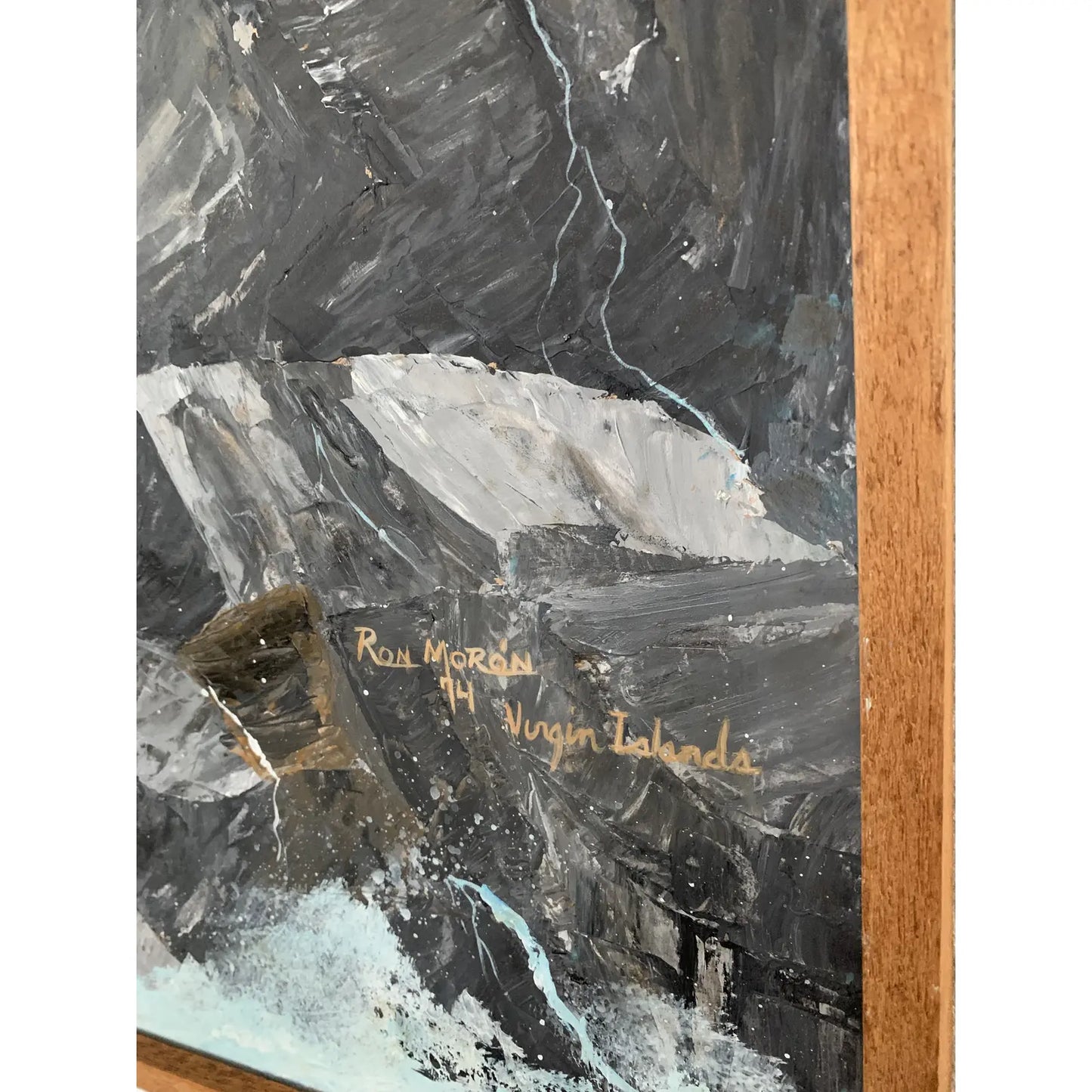 1974 Framed Virgin Islands Seascape Original Oil Painting on Board Signed Ron Morón