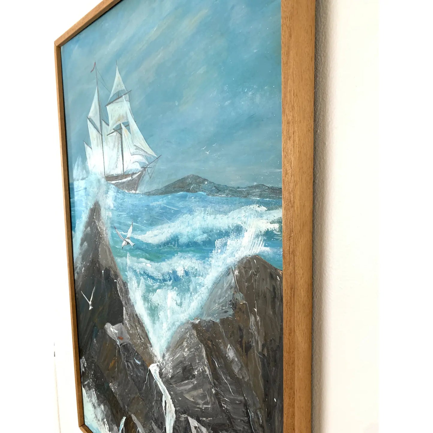 1974 Framed Virgin Islands Seascape Original Oil Painting on Board Signed Ron Morón