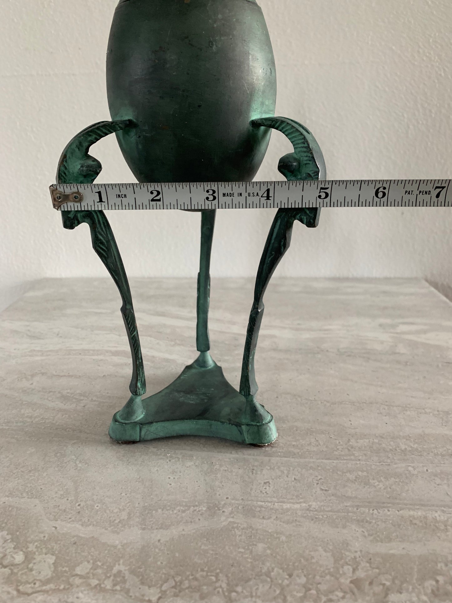 Mid 20th Century Vintage Brass Ram Lidded Egg Urn Footed Stand With Patina