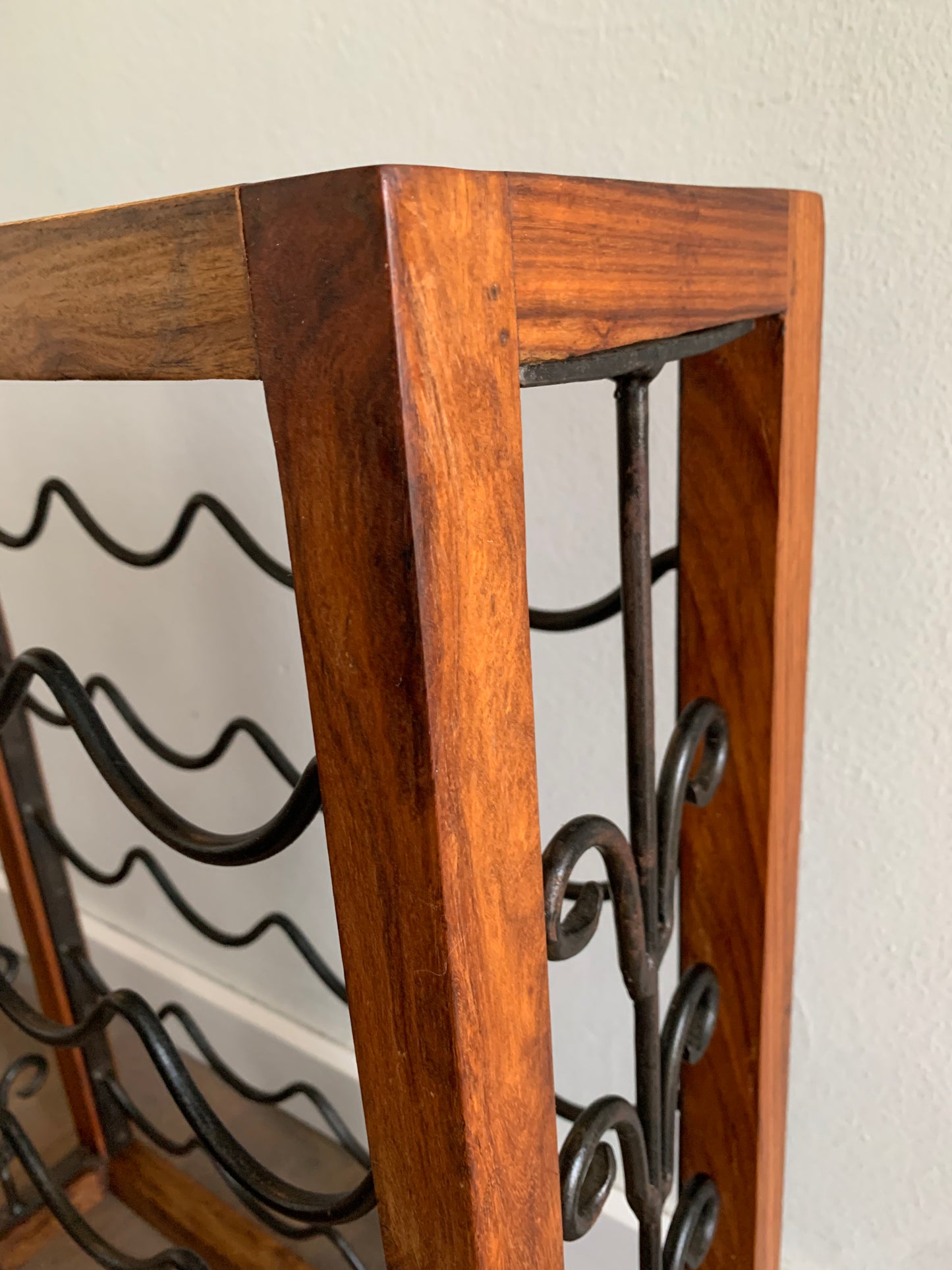Vintage Brazilwood Rustic Hardwood & Wrought Iron Wine Rack