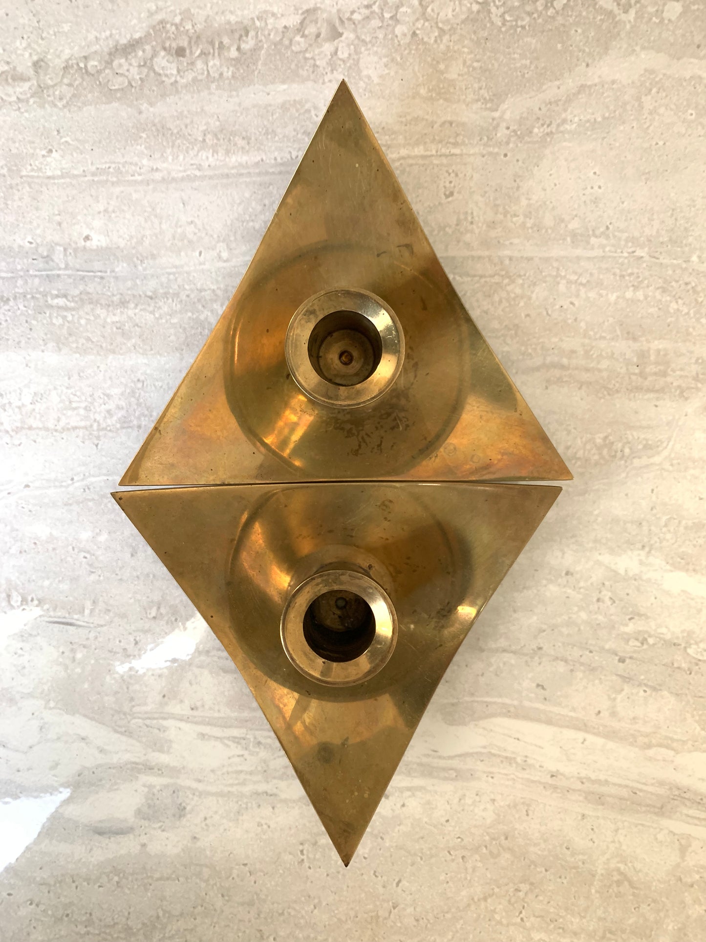 Mid-Century Modern Brass Triangle Boat Form Candle Holders