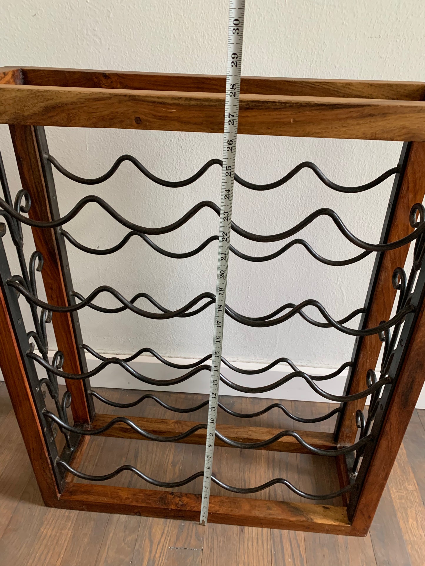 Vintage Brazilwood Rustic Hardwood & Wrought Iron Wine Rack