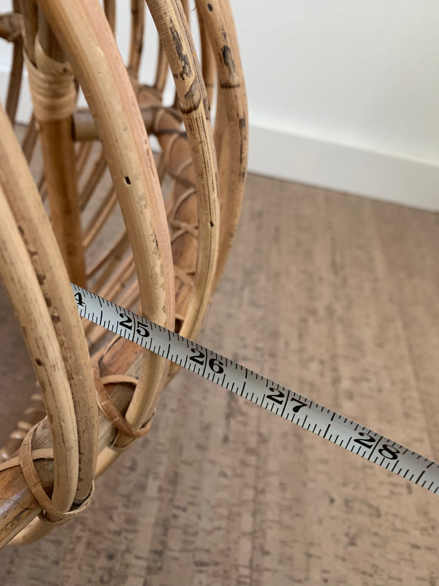 Vintage Mid-Century Modern Rattan Side Table Ottoman Pouf Attributed to Franco Albini