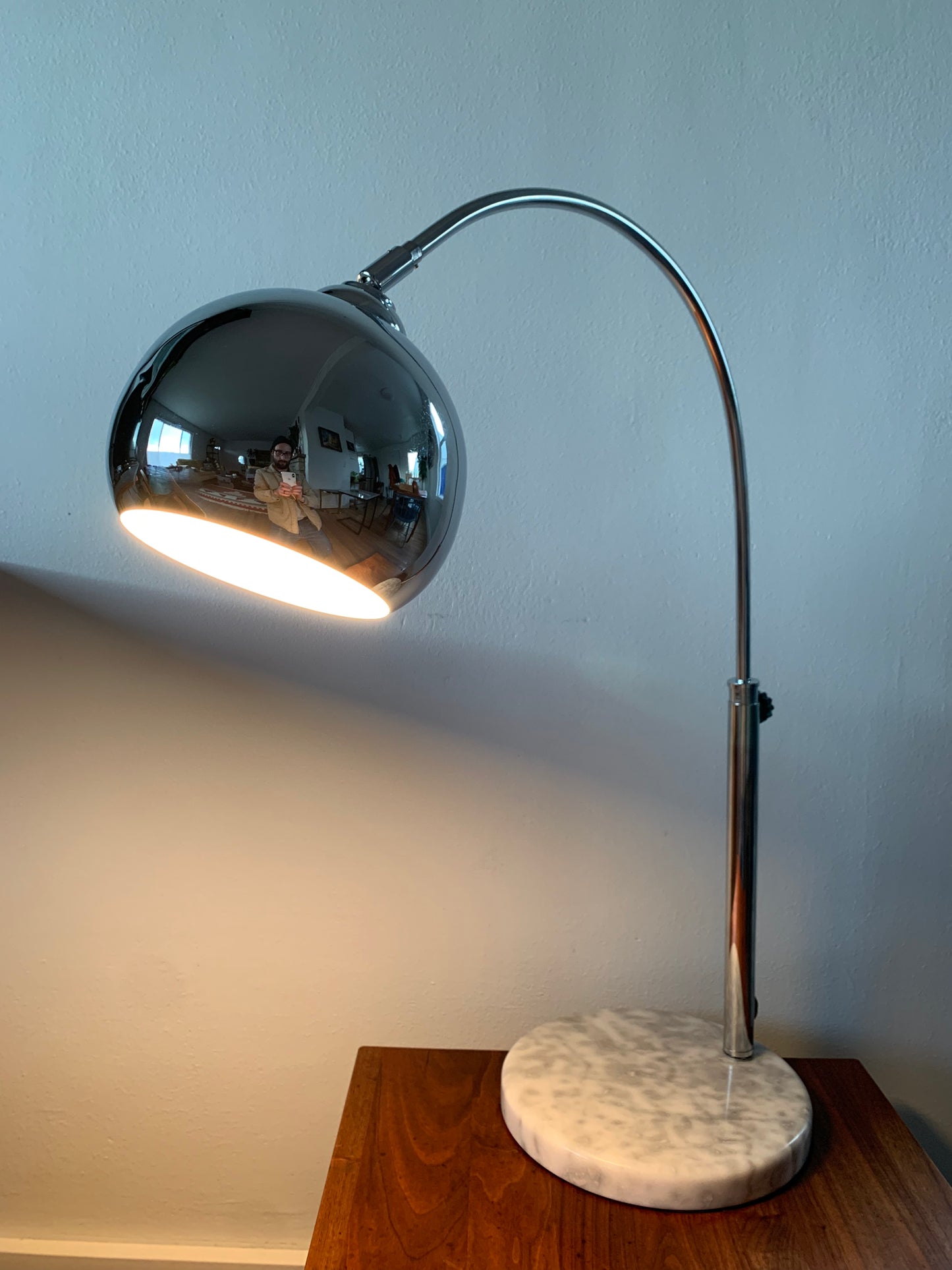 George Kovacs Chrome Eyeball Table Lamp With Marble Base