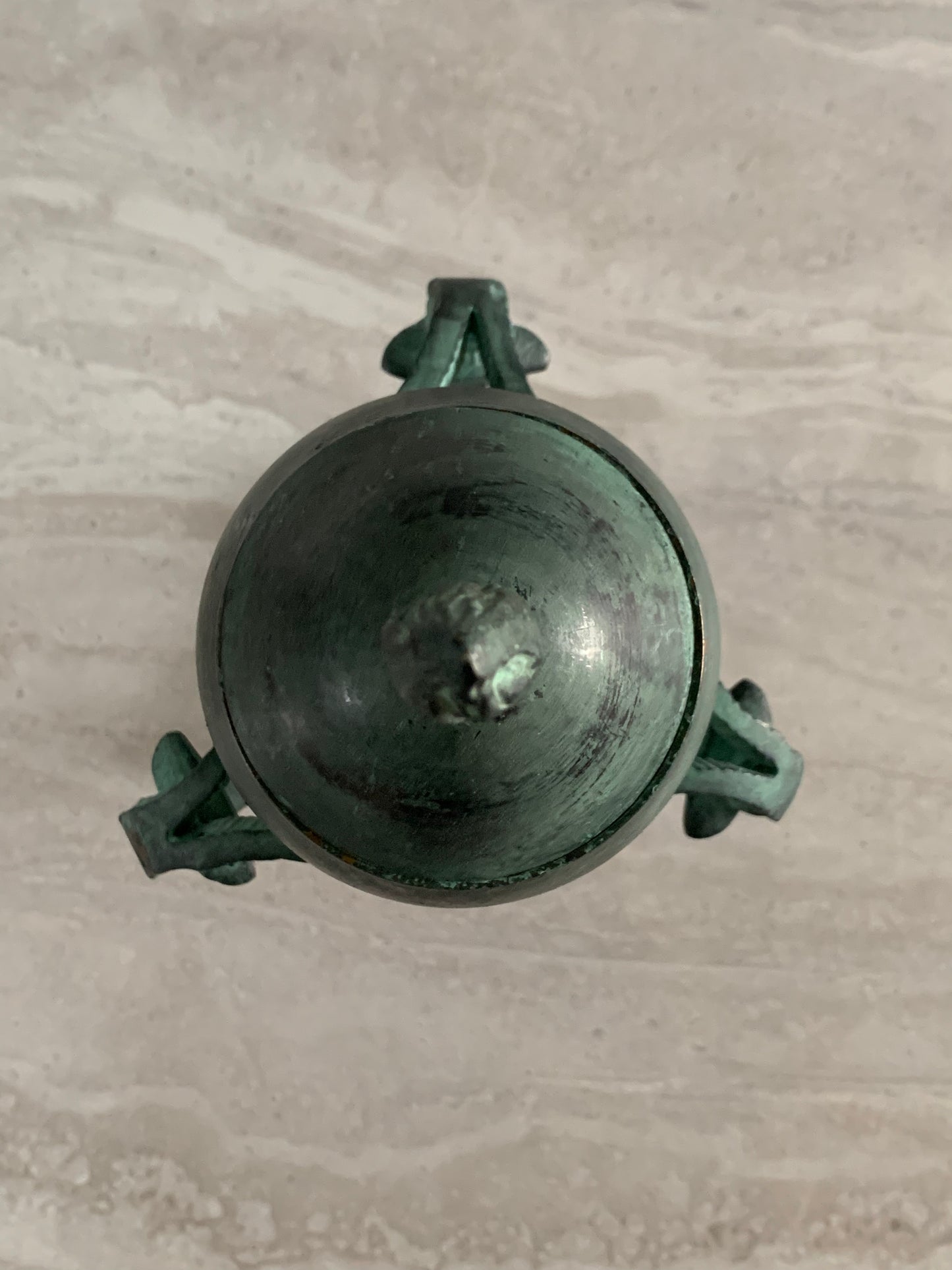 Mid 20th Century Vintage Brass Ram Lidded Egg Urn Footed Stand With Patina