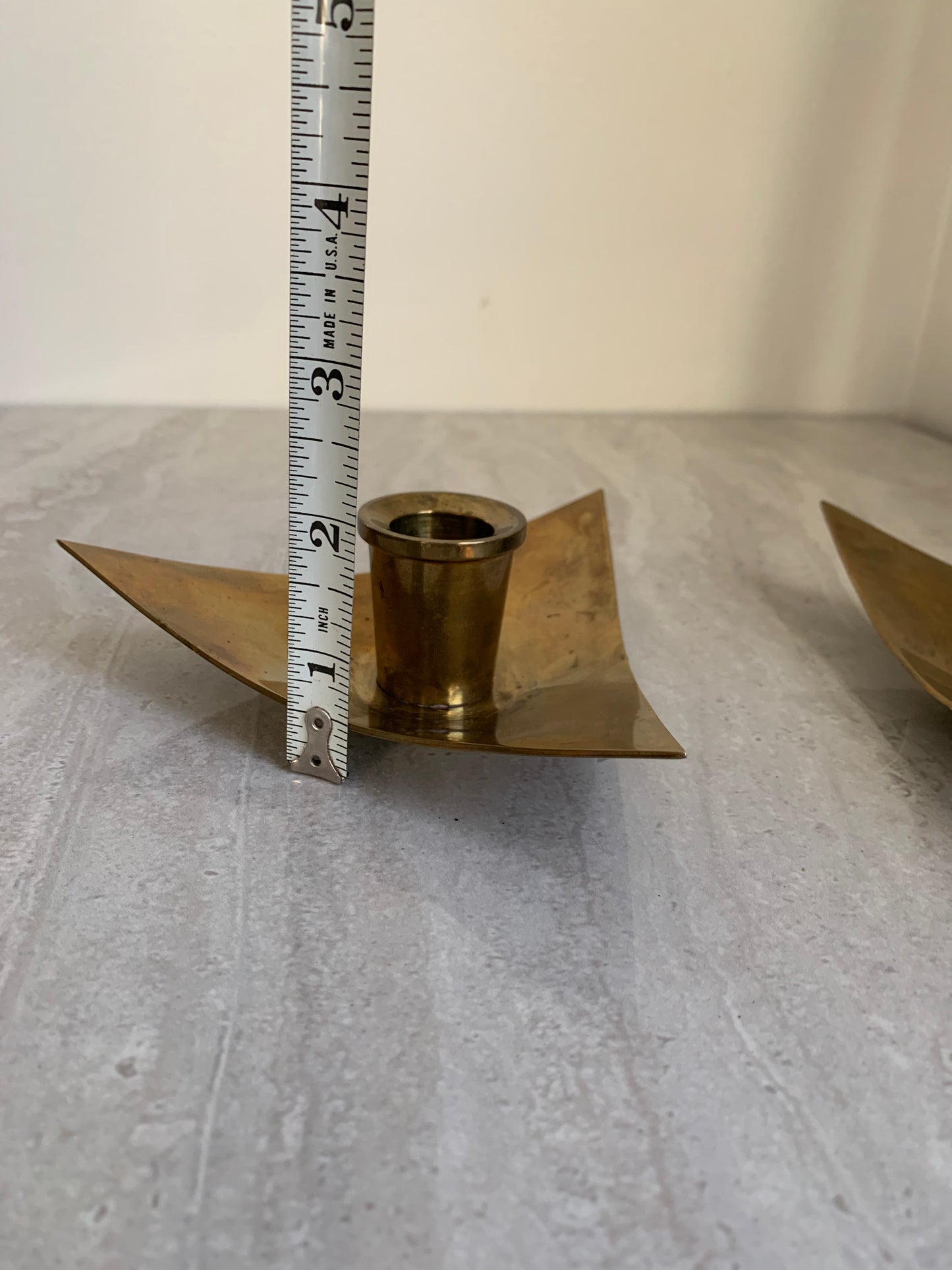 Mid-Century Modern Brass Triangle Boat Form Candle Holders
