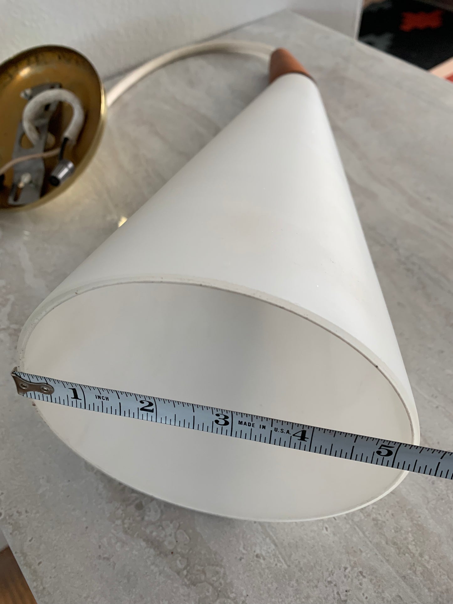Holmegaard Danish Frosted Glass & Teak Cone Pendandt Light Fixture