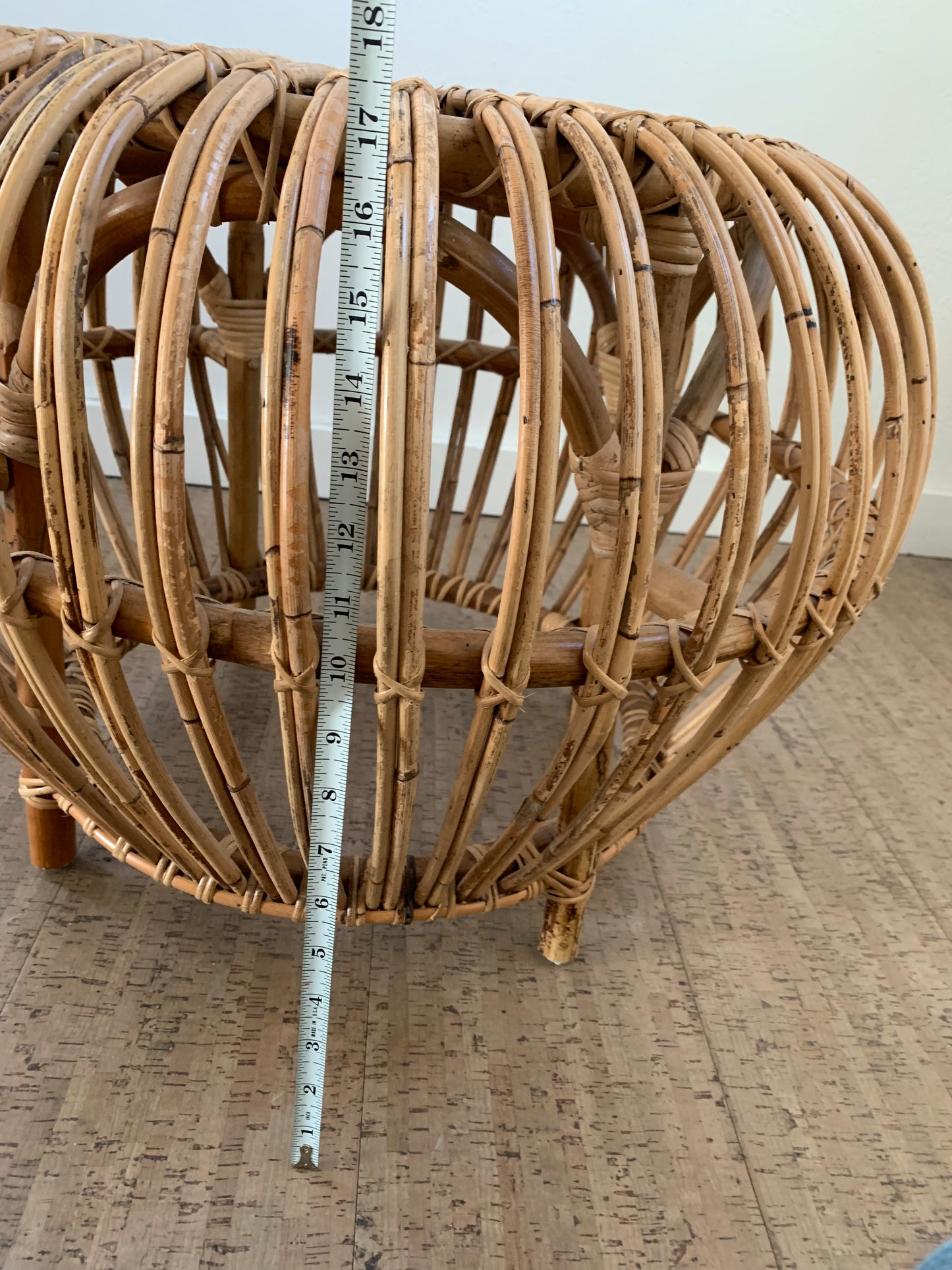 Vintage Mid-Century Modern Rattan Side Table Ottoman Pouf Attributed to Franco Albini