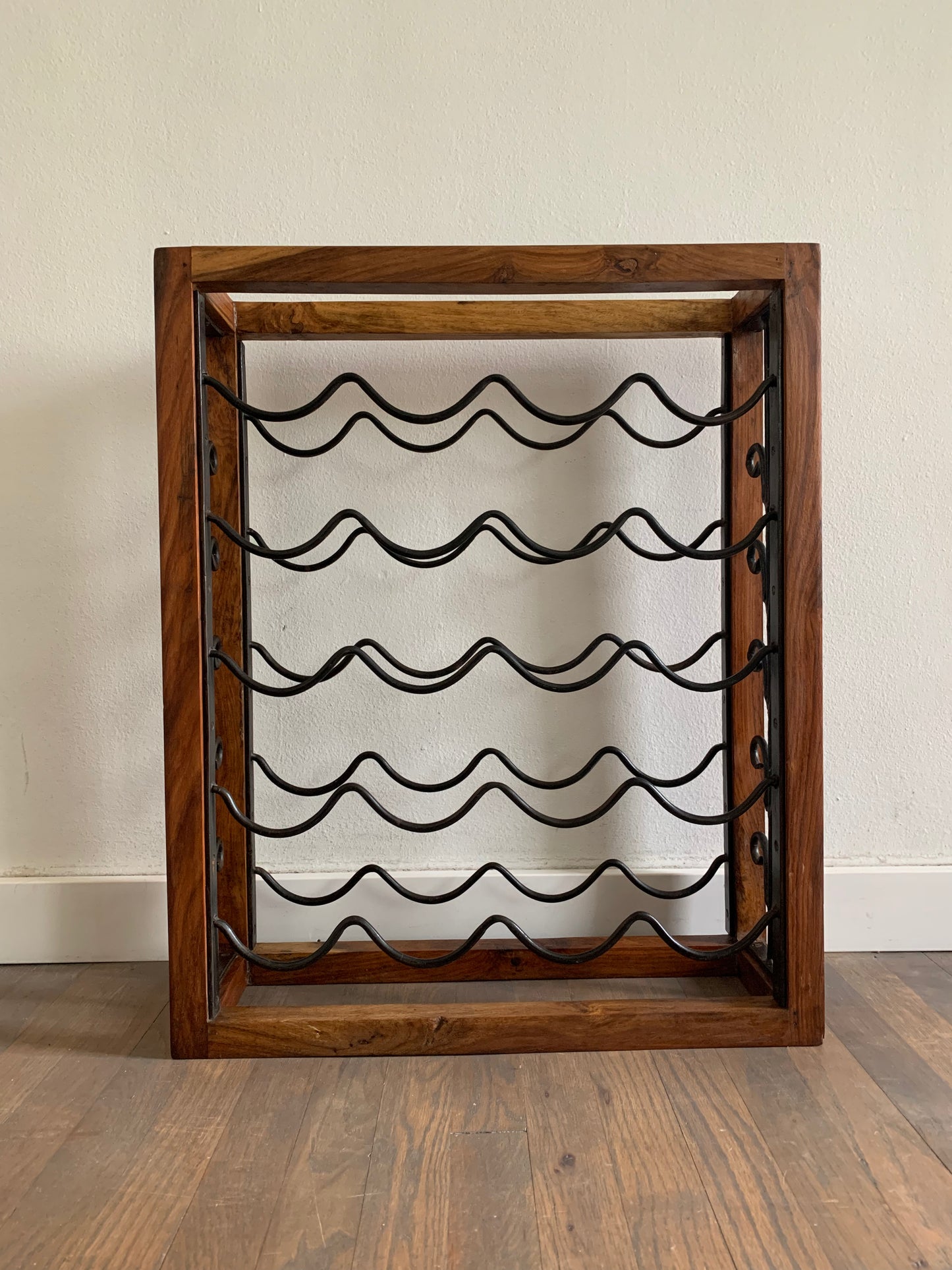 Vintage Brazilwood Rustic Hardwood & Wrought Iron Wine Rack