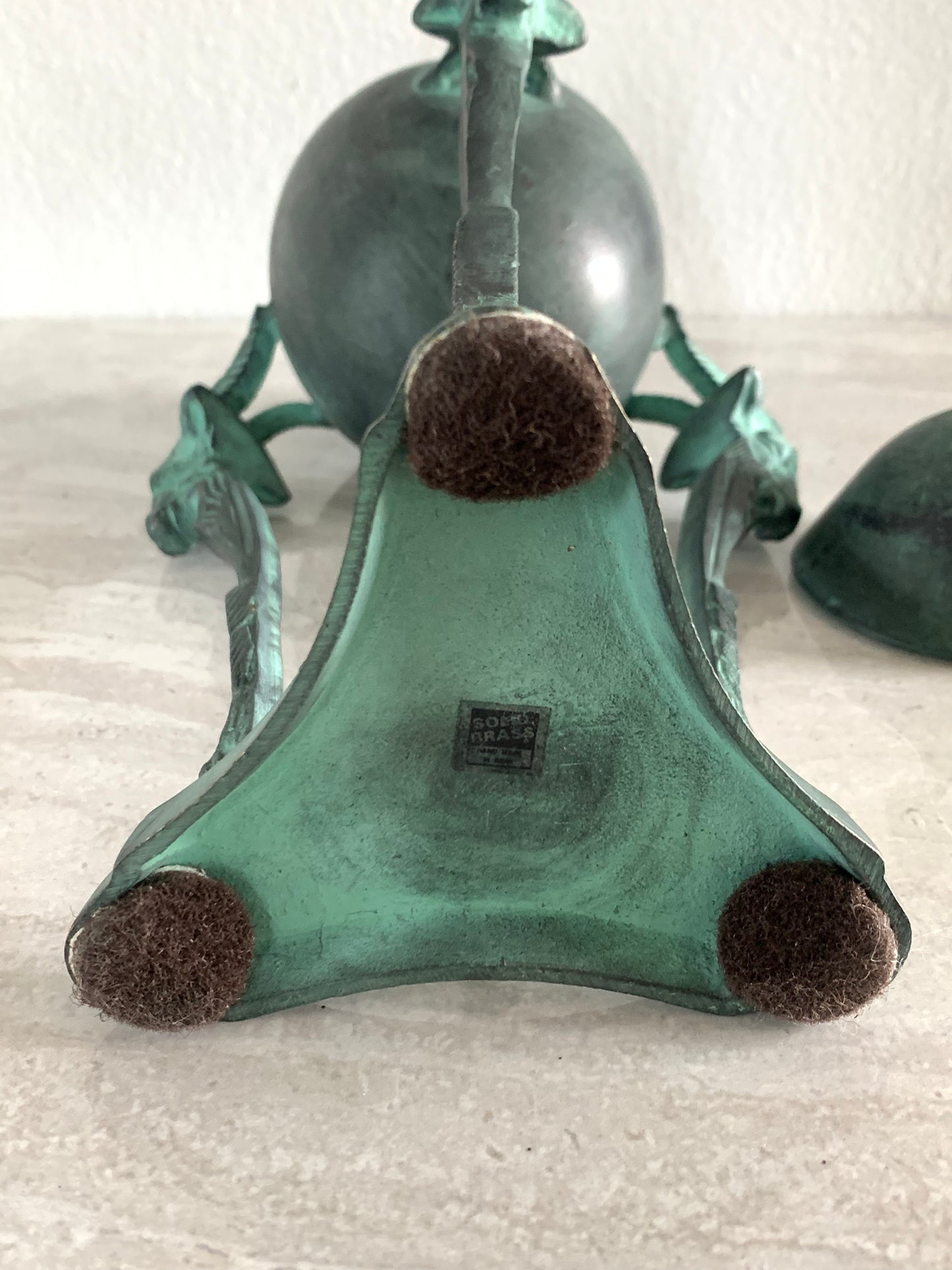 Mid 20th Century Vintage Brass Ram Lidded Egg Urn Footed Stand With Patina