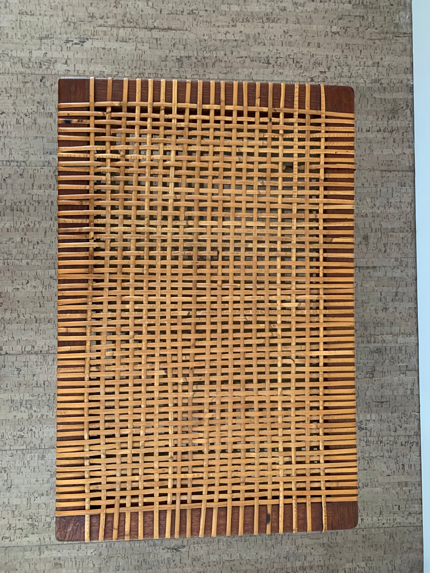 Mid-Century Modern Solid Teak Wood Bench With Original Caning