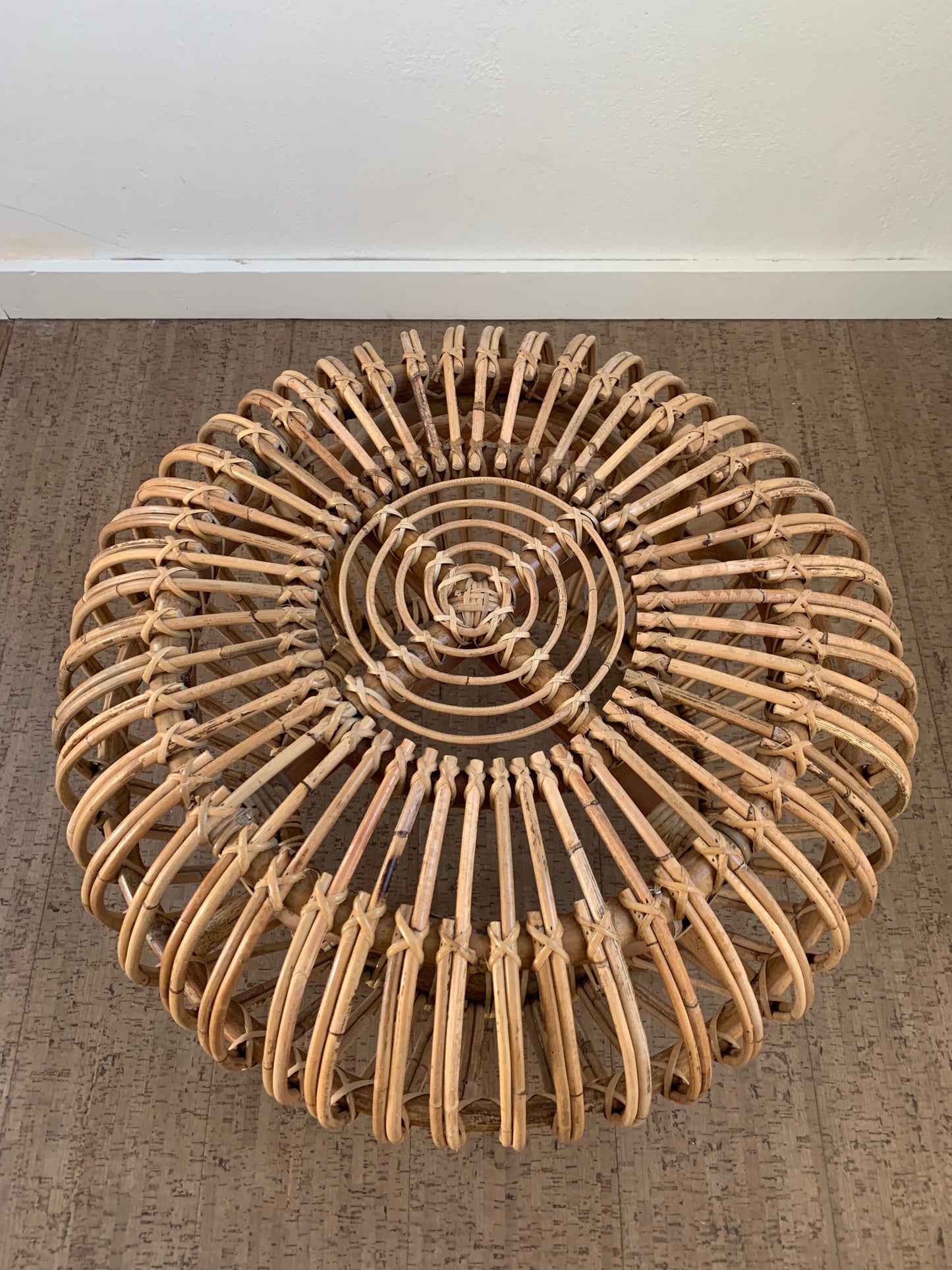 Vintage Mid-Century Modern Rattan Side Table Ottoman Pouf Attributed to Franco Albini