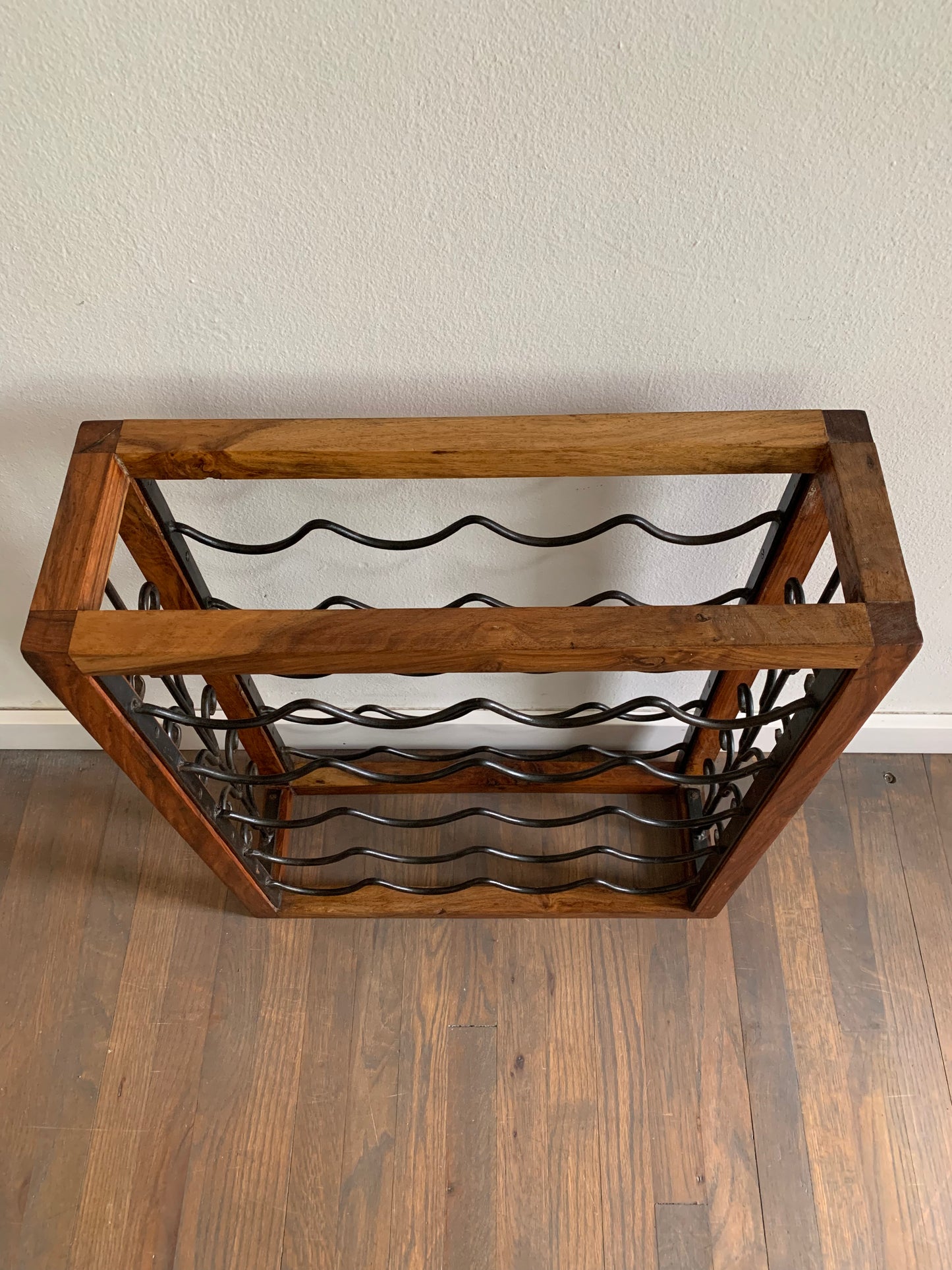 Vintage Brazilwood Rustic Hardwood & Wrought Iron Wine Rack