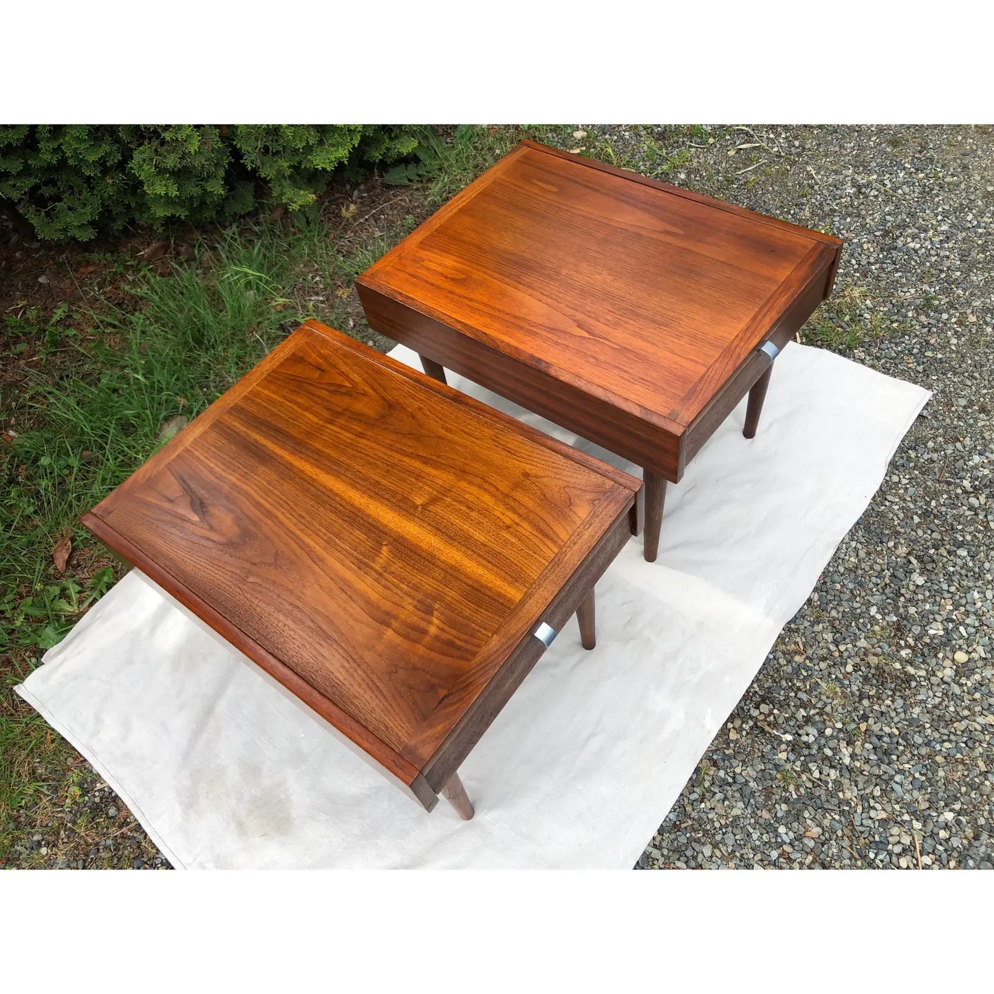 American of Martinsville Mid Century Modern Walnut Side End Tables Circa 1960s - Set of 2