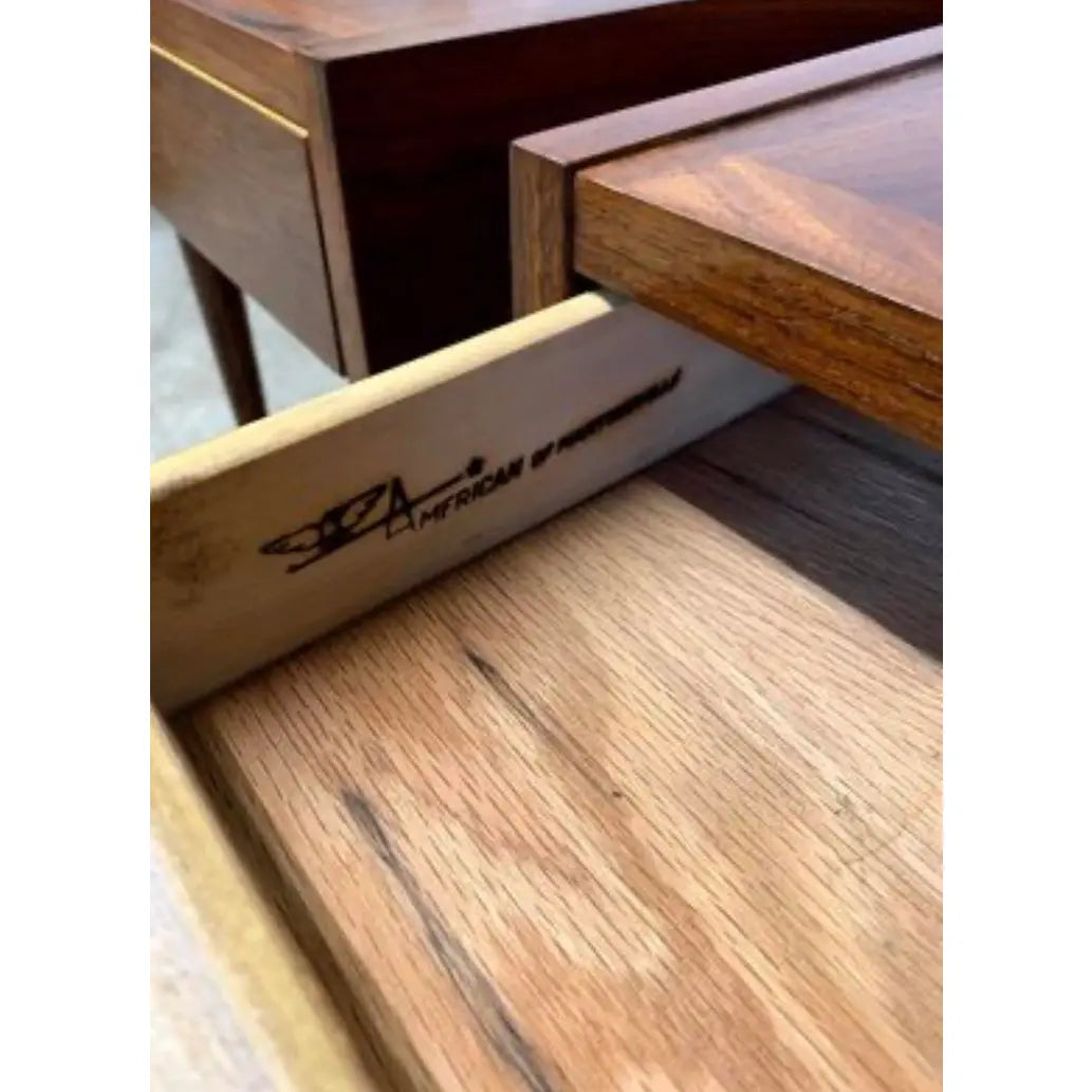 American of Martinsville Mid Century Modern Walnut Side End Tables Circa 1960s - Set of 2