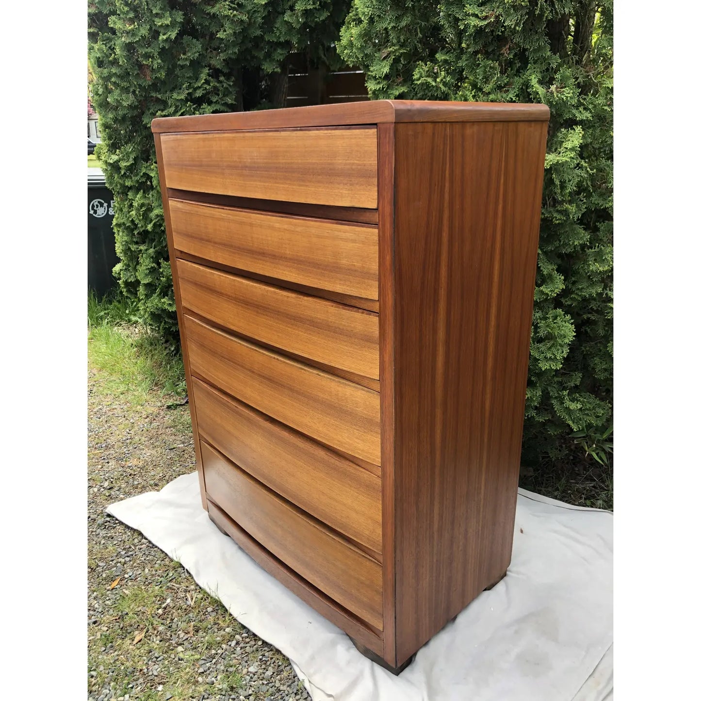 Art Deco Walnut 6 Drawer Highboy Dresser by Tri-Bond Furniture