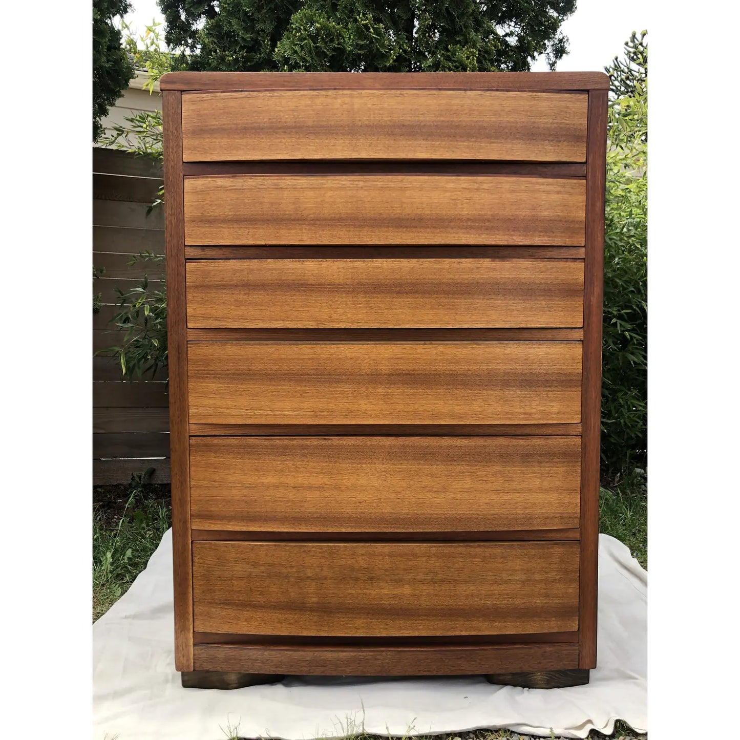 Art Deco Walnut 6 Drawer Highboy Dresser by Tri-Bond Furniture