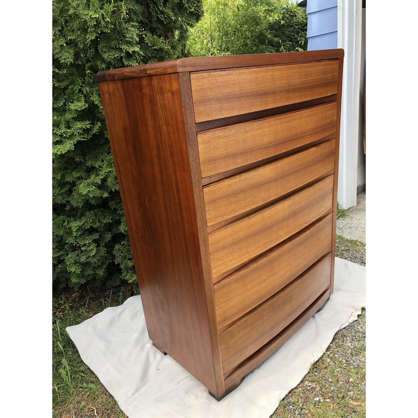 Art Deco Walnut 6 Drawer Highboy Dresser by Tri-Bond Furniture