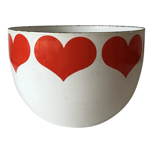 Circa 1960s Kaj Franck l Enamel Red Heart Graphic Bowl